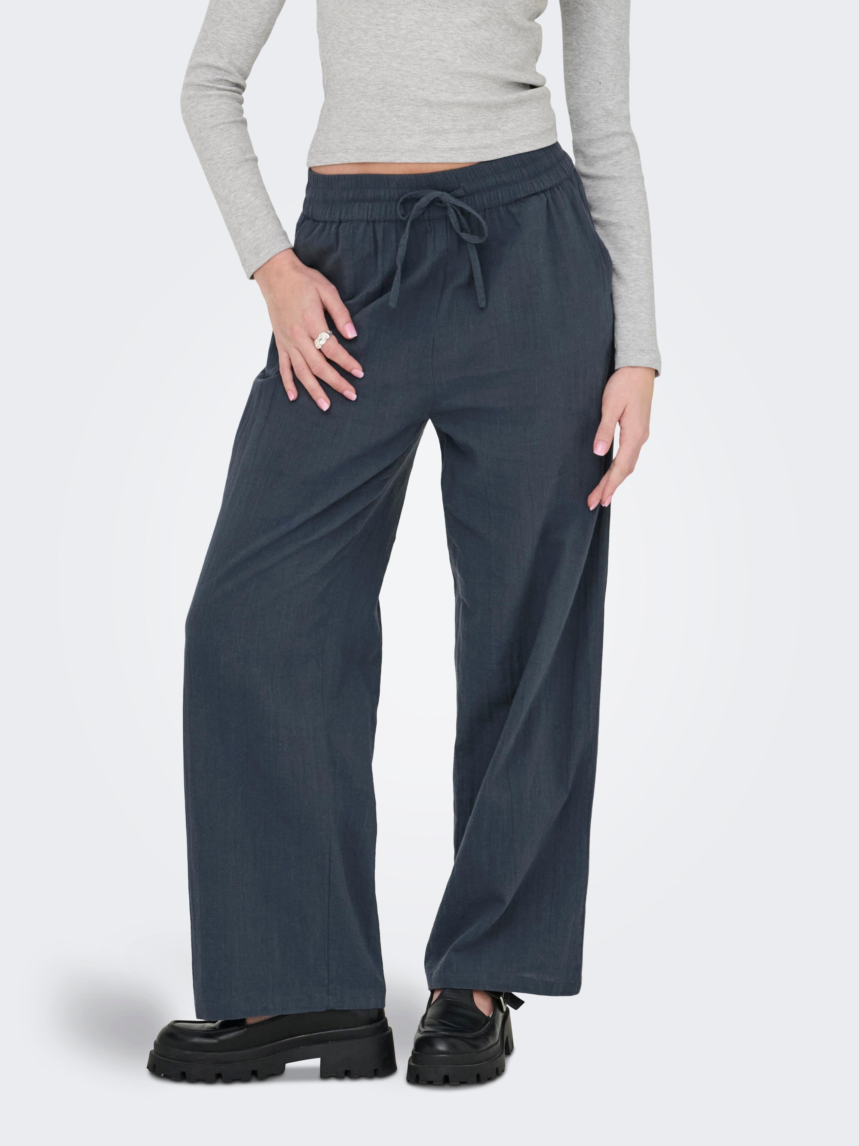 Schlupfhose Only "Onltizana Cotton Loose Pants WVN Noos", Damen, Gr. M (38), N-Gr, Grau (Ombre Blau), Web, Obermaterial: 100% Baumwolle, Unifarben, Regular Fit KnöChellang, Hosen Schlupfhose