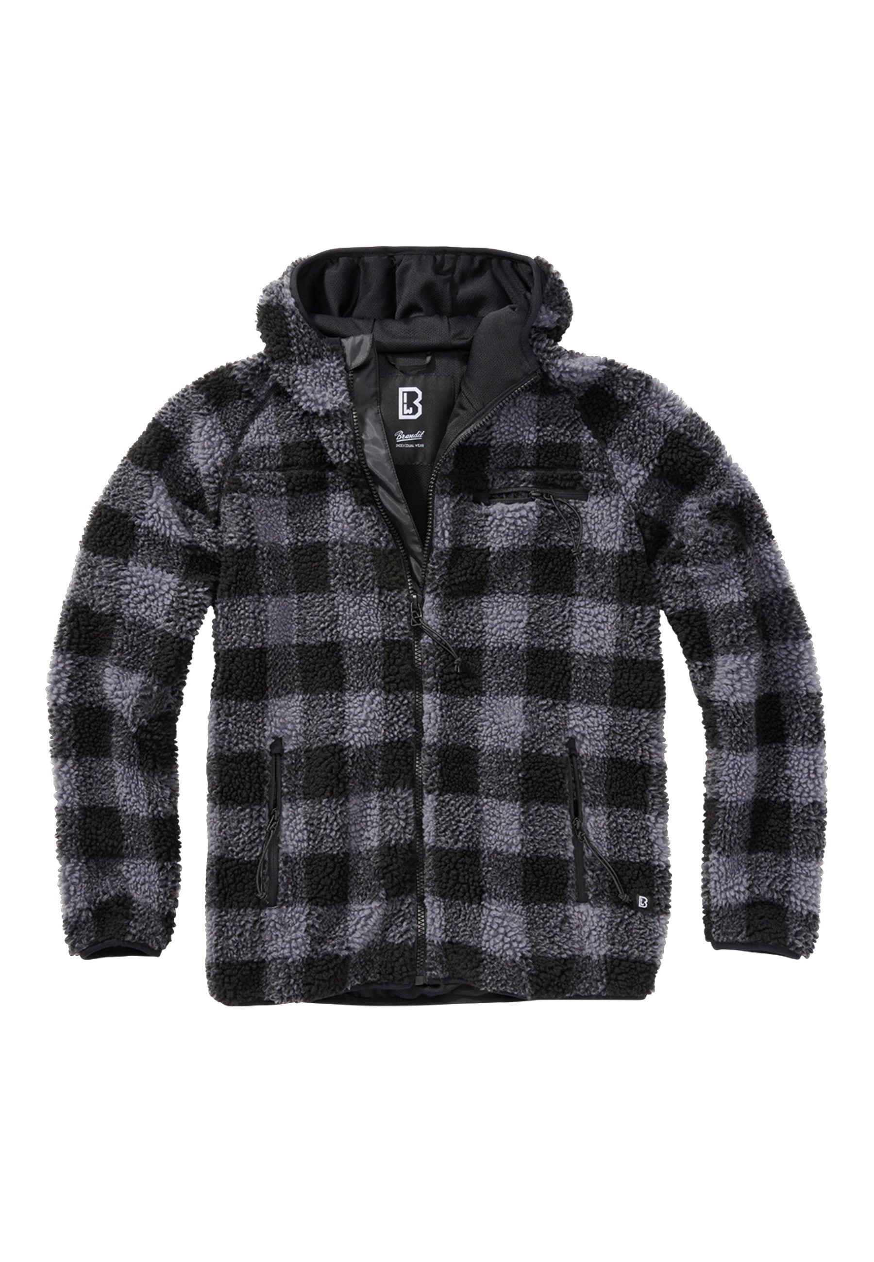 Anorak Brandit "Brandit Herren Teddyfleece Worker Jacket", Herren, Gr. 3XL, Schwarz-Weiß (Schwarz, Grau), 100% Polyester, Unifarben, Normal, Ohne Ausschnitt, Jacken