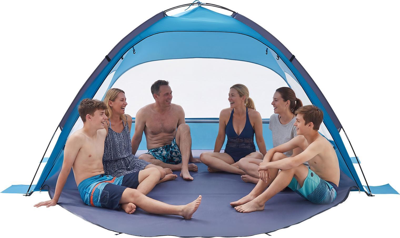 Vevor Tenda Da Spiaggia Parasole Per 6 Persone, Protezione Upf 50+, Tenda Da Spiaggia Portatile Con Borsa Per Il Trasporto E Ancoraggi Al Suolo, Ombrellone Da Spiaggia Leggero Per Campeggio, Pesca, Picnic, Tenda Parasole