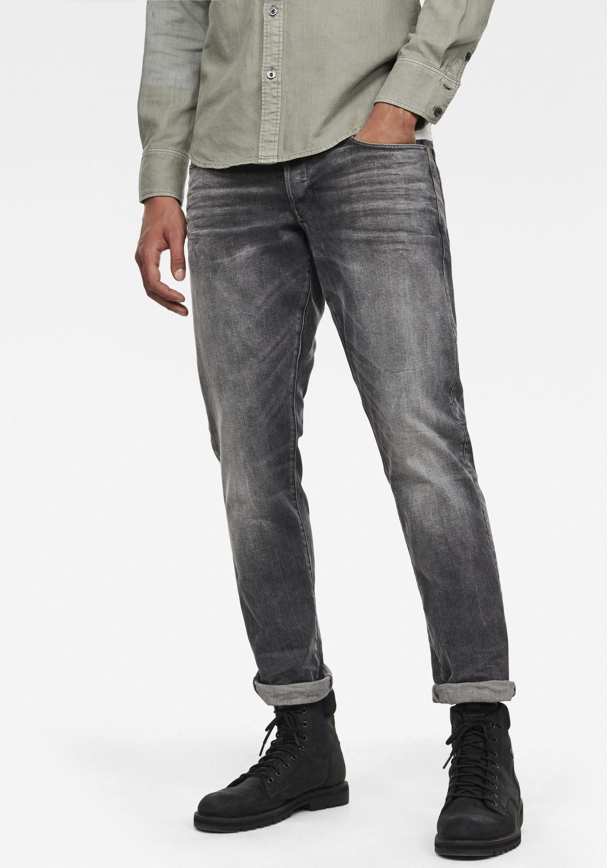Regular-Fit-Jeans G-STAR "3301 Straight Tapered", Herren, Gr. 33, LäNge 30, Grau (Grau, Used), Denim/Jeans, Obermaterial: 99% Baumwolle, 1% Elasthan, Normal Normal, Jeans
