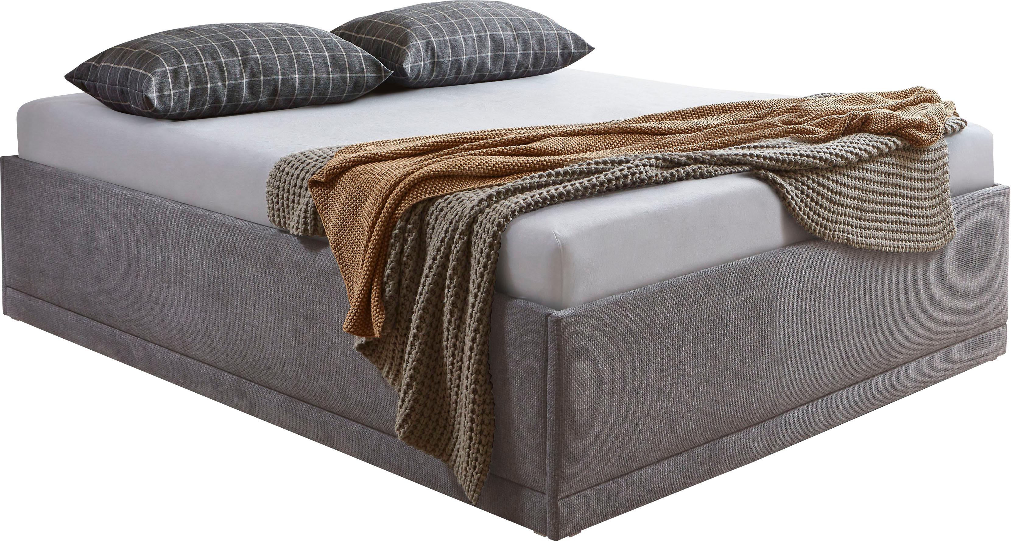 Polsterbett "Texel", grau, B:166cm H:34cm L:206cm, Bezug Bett: Veloursstoff 100% Polyester oder Microfaser (100% Polyester);Bonnell-Federkernmatratze: 51% Polypropylen, 39% Polyester und 10% Baumwolle;Kaltschaummatratze: 100% Polyester, Bezug abnehm- und waschbar bis 60C;Kissenbezug: 100% Polyester, Füllung : 100% Polyester (Hohlfaser), WESTFALIA SCHLAFKOMFORT, Betten, Polsterbett, Standardhöhe mi