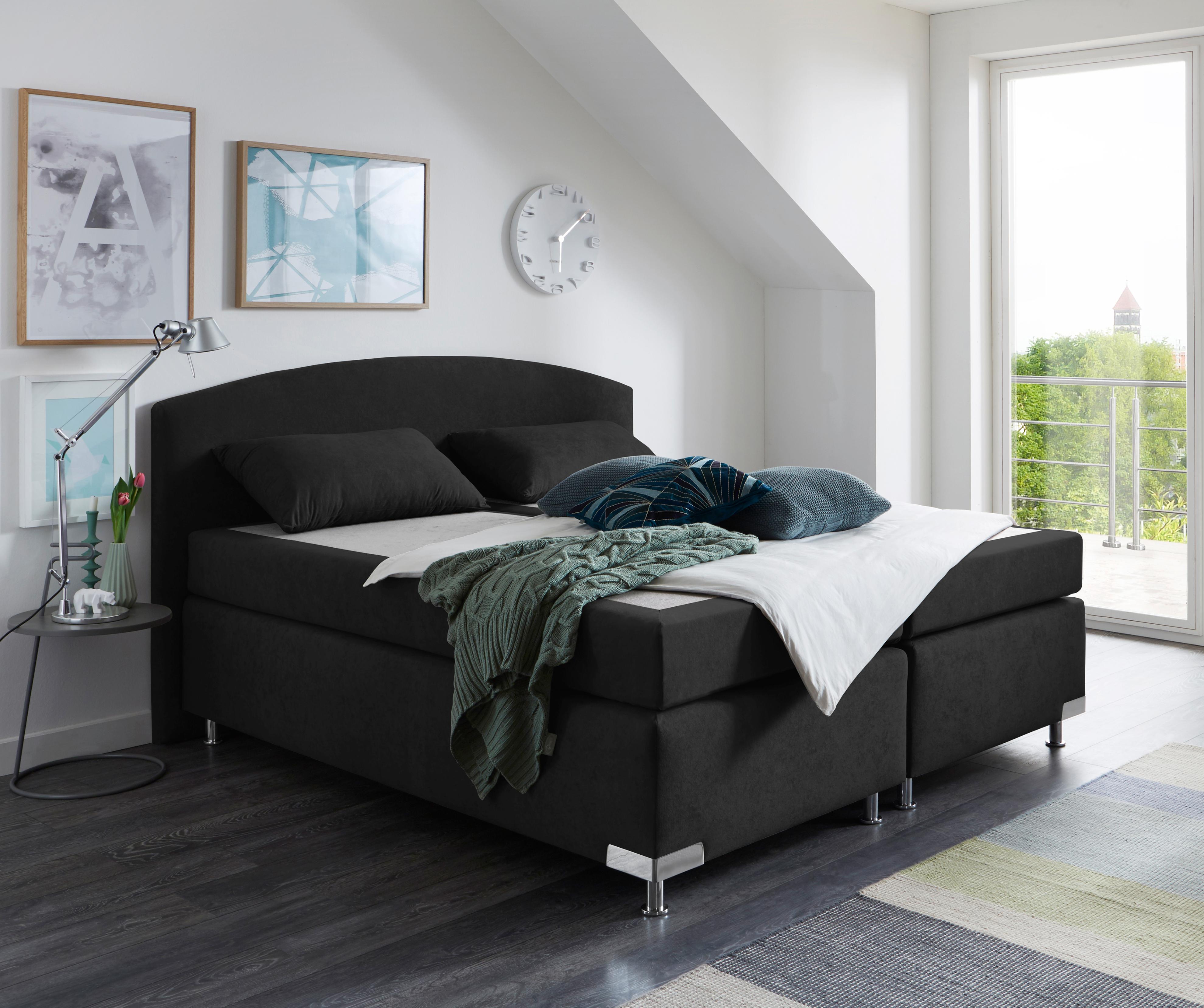 Boxspringbett "Amsterdam in den Breiten 160x200, 180x200cm & 200x200cm", schwarz, B:195cm L:210cm, WESTFALIA SCHLAFKOMFORT, Komplettbetten, Boxspringbett