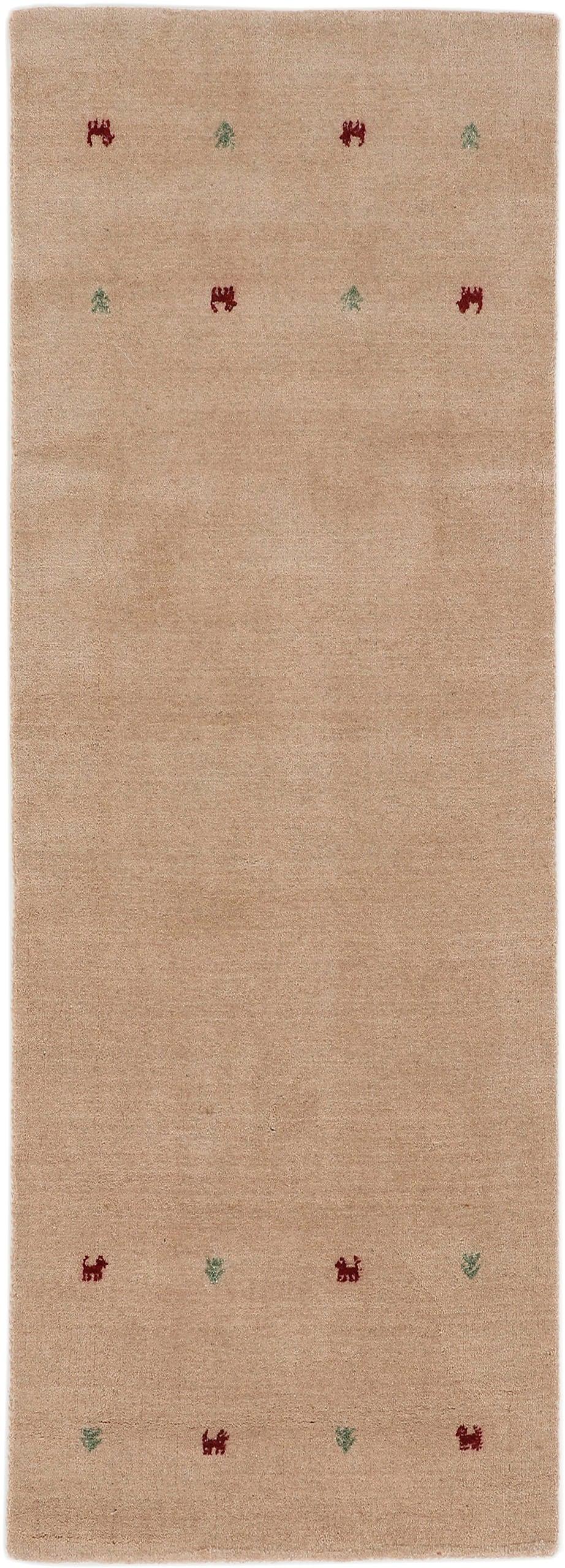 Wollteppich CARPETFINE "Gabbeh Uni, auch als Läufer und Rund erhältlich", beige, B:80cm H:15mm L:300cm, Wolle, Teppiche, Wollteppich, reine Wolle, handgewebt, Gabbeh Loom Tiermotiv, große Farbauswahl