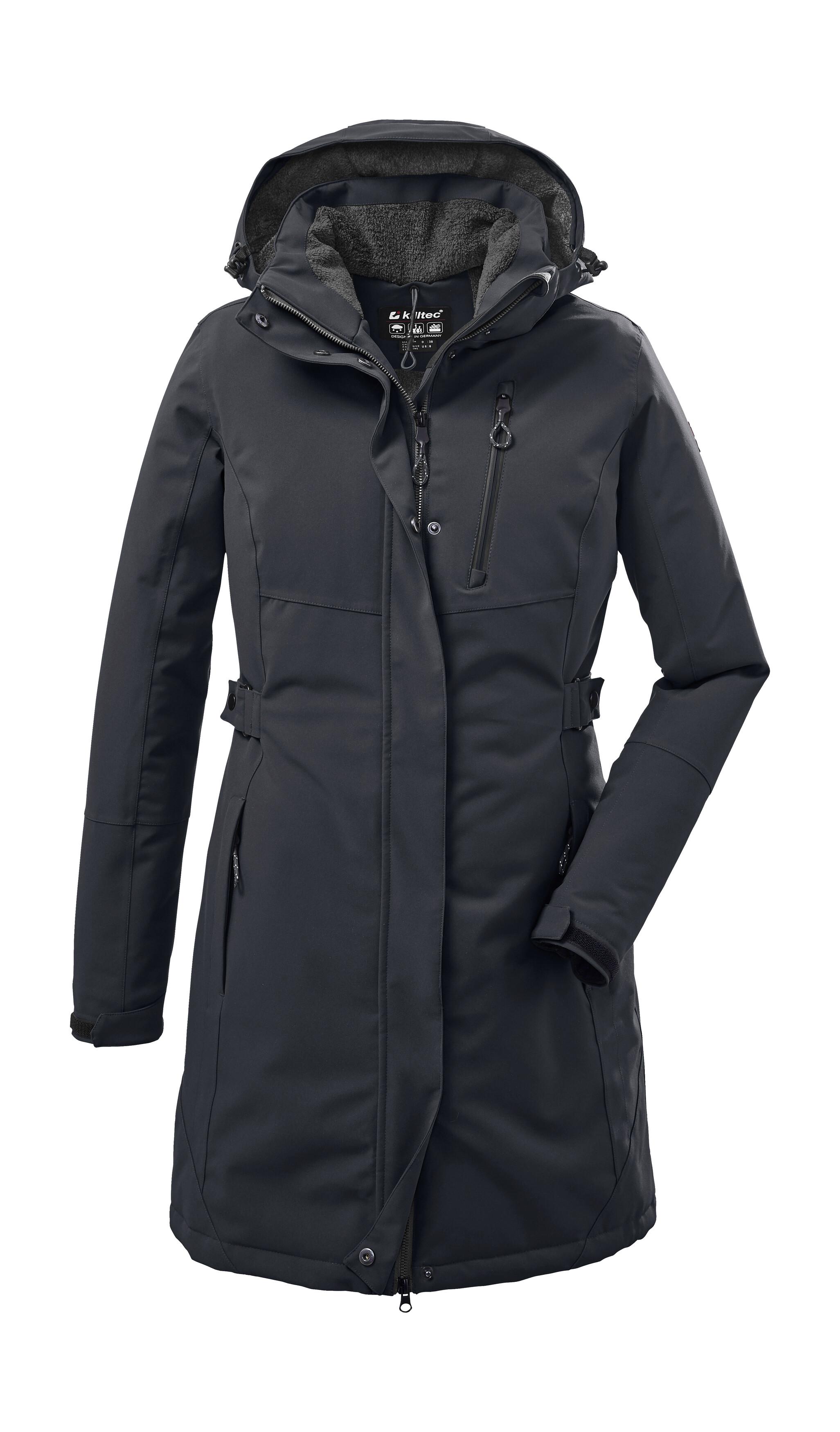 Parka KILLTEC "KOW 165 WMN PRK", Damen, Gr. 38, schwarz, Obermaterial: 100% Polyester;Futter: 100% Polyester;Füllung: 100% Polyester, Jacken Parka, Wasser- und winddichter Parka mit Teddyfleece und abnehmbarer Kapuze