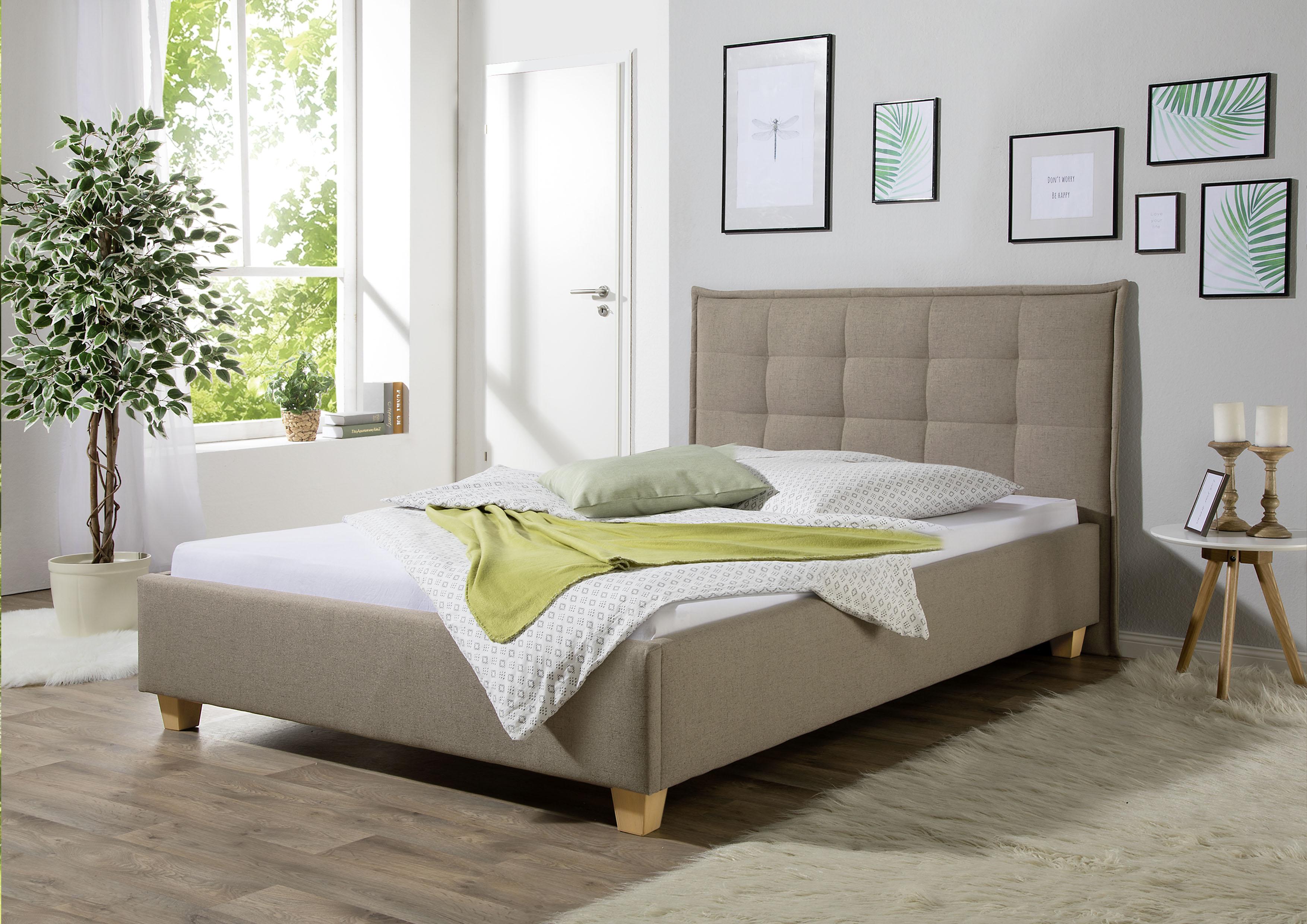 Polsterbett MAINTAL "Retlaw", braun (hellbraun), B:158cm H:105cm L:213cm, Betten, Polsterbett, Bettseiten zerlegt, ohne Bettkasten