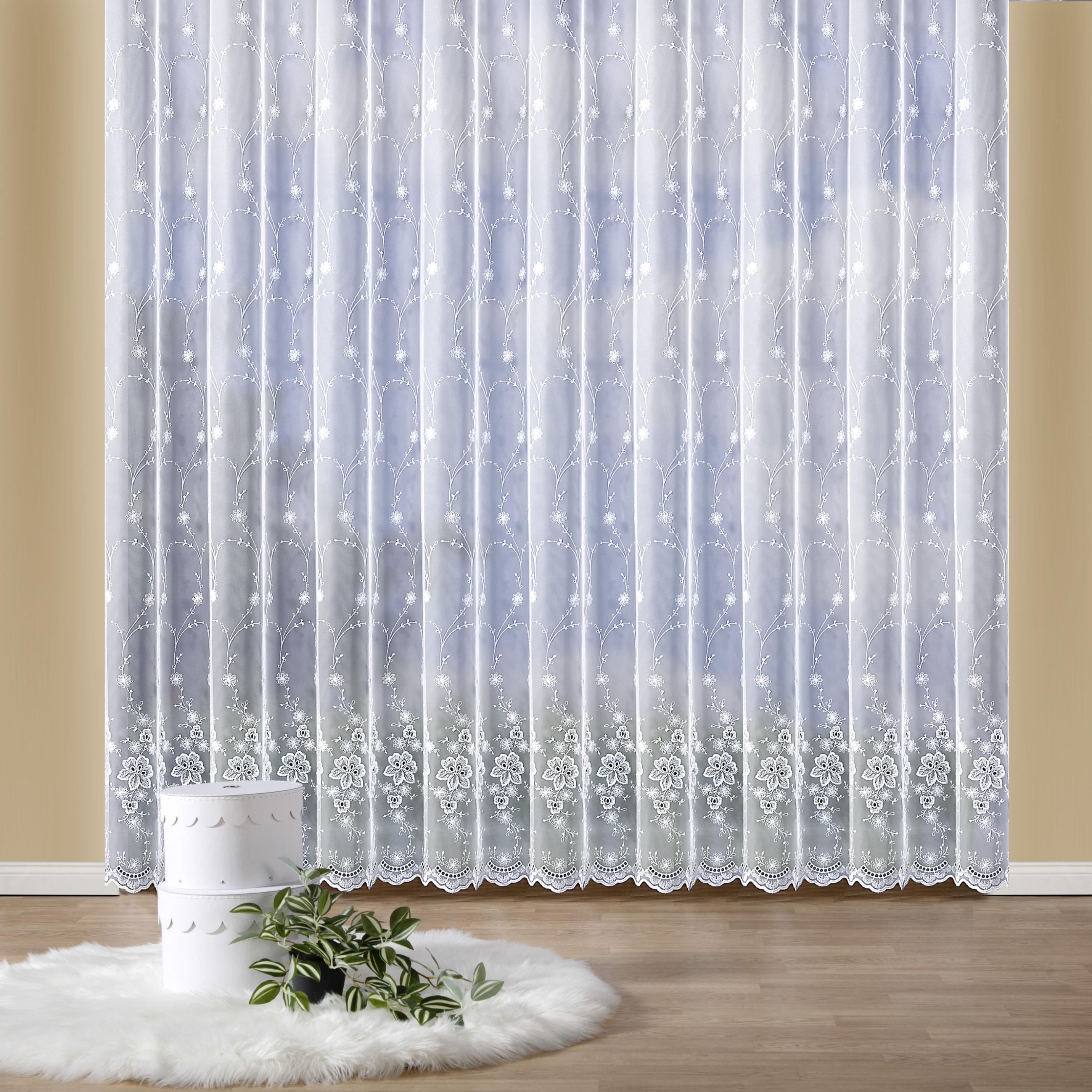 Gardine WECKBRODT "Isabella" Gr. 28, weiß, B:900cm H:175cm, Polyester, Gardinen, Gardine, echte Stickerei, Florentiner Optik, Allover, Bordüre, Store, Topseller