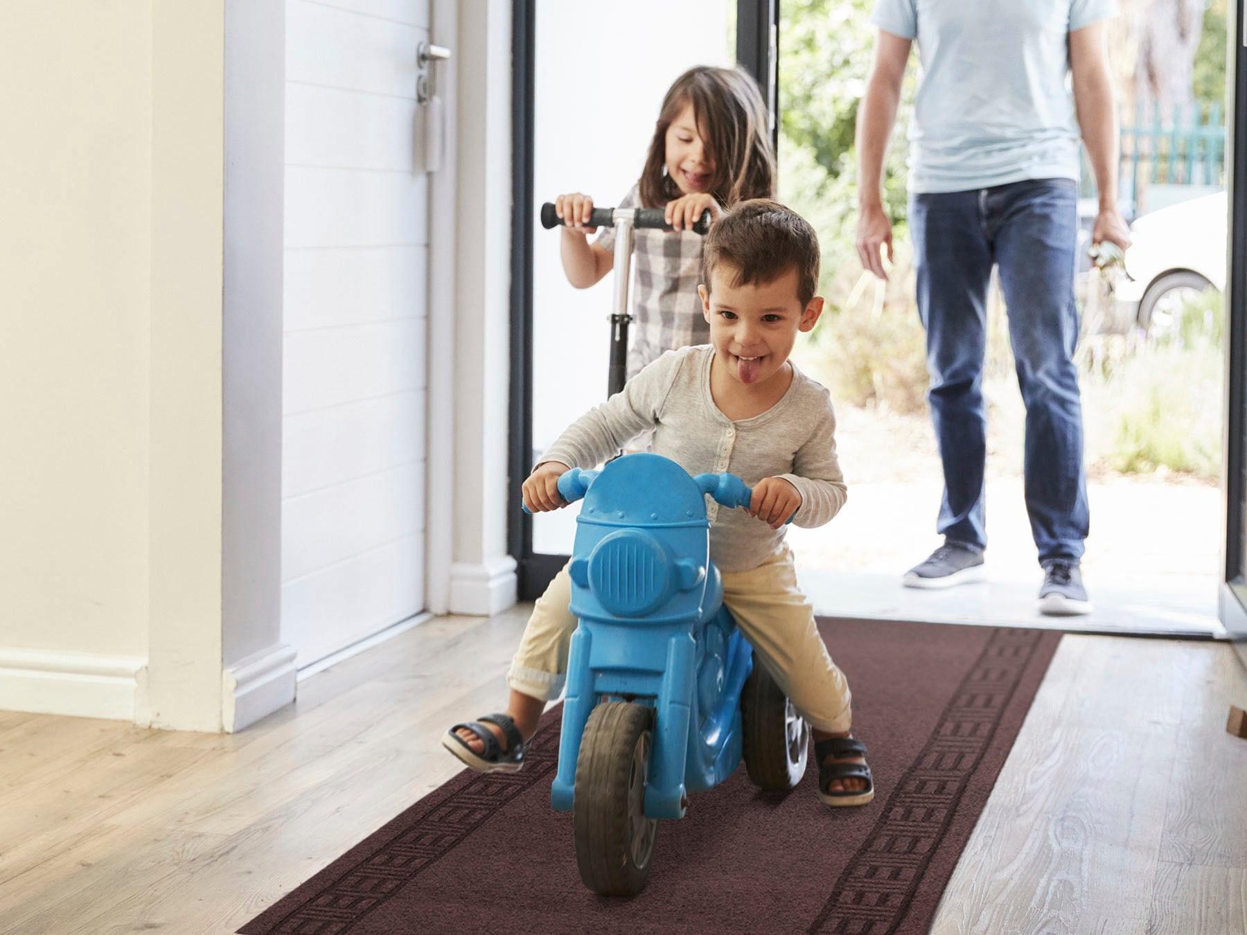 Läufer "Schmutzfangläufer PRIMAVERA, Made in Belgium", braun, B:66cm H:8mm L:450cm, Polypropylen (PP), PRIMAFLOR-IDEEN IN TEXTIL, Teppiche, Läufer, Schmutzfangmatte, meliert, mit Bordüre, strapazierfähig, waschbar