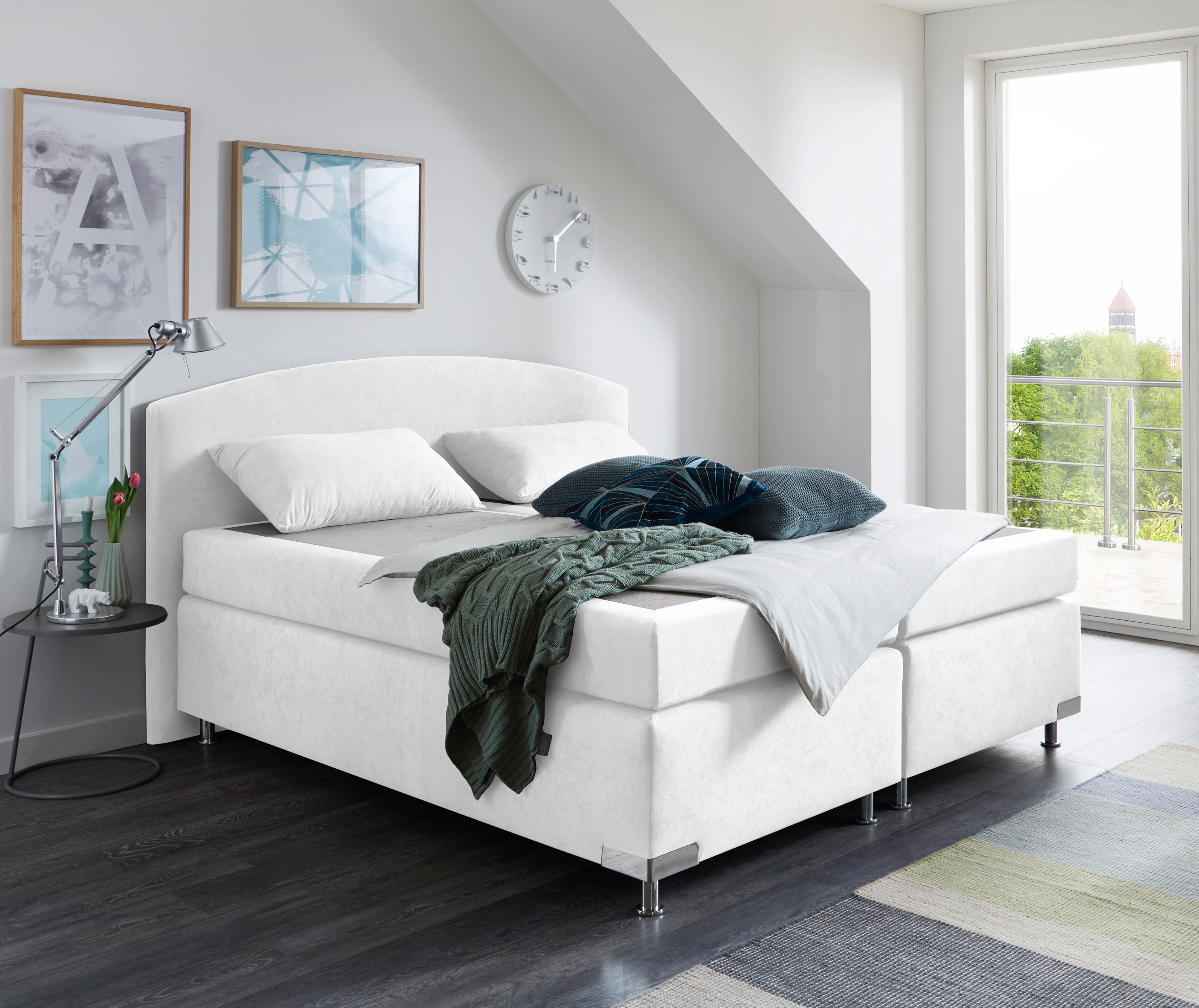 Boxspringbett "Amsterdam in den Breiten 160x200, 180x200cm & 200x200cm", weiß, B:175cm L:210cm, WESTFALIA SCHLAFKOMFORT, Komplettbetten, Boxspringbett