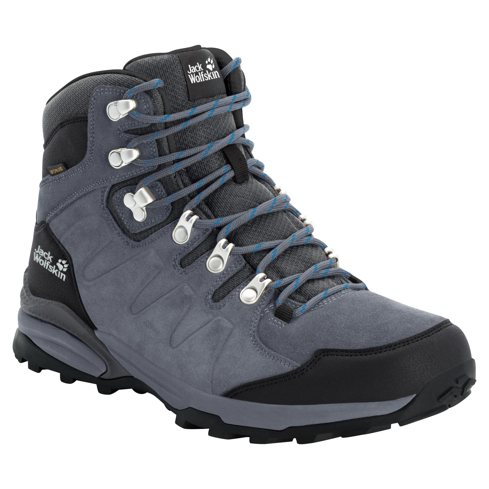 Wanderschuh JACK WOLFSKIN "REFUGIO TEXAPORE MID M", Herren, Gr. 47,5, grau (grau, schwarz), Leder, Textil, Schuhe Wanderschuh, wasserdicht, Trekkingschuh