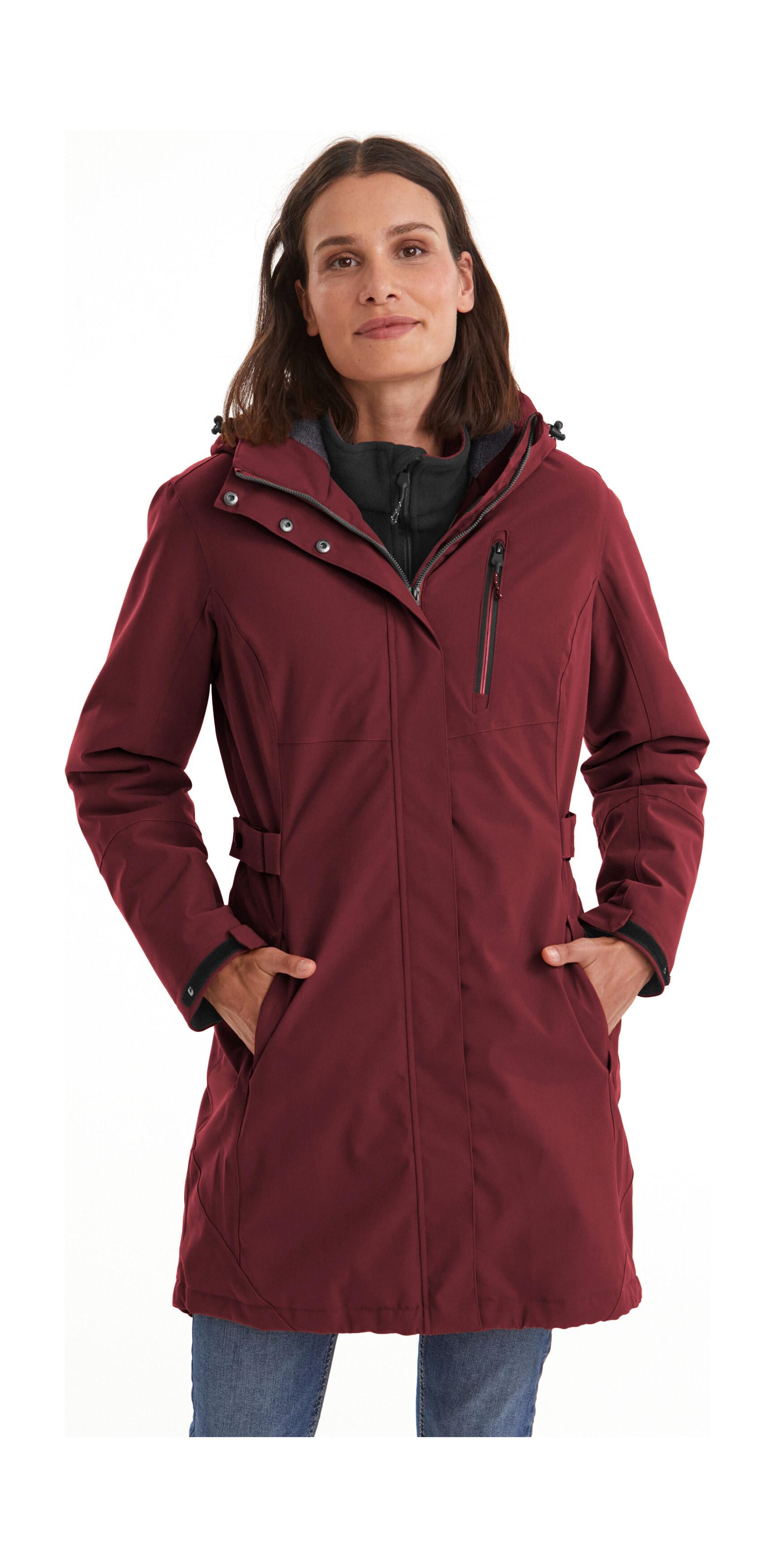Parka KILLTEC "KOW 165 WMN PRK", Damen, Gr. 48, rot (weinrot), Obermaterial: 100% Polyester;Futter: 100% Polyester;Füllung: 100% Polyester, Jacken Parka, Wasser- und winddichter Parka mit Teddyfleece und abnehmbarer Kapuze