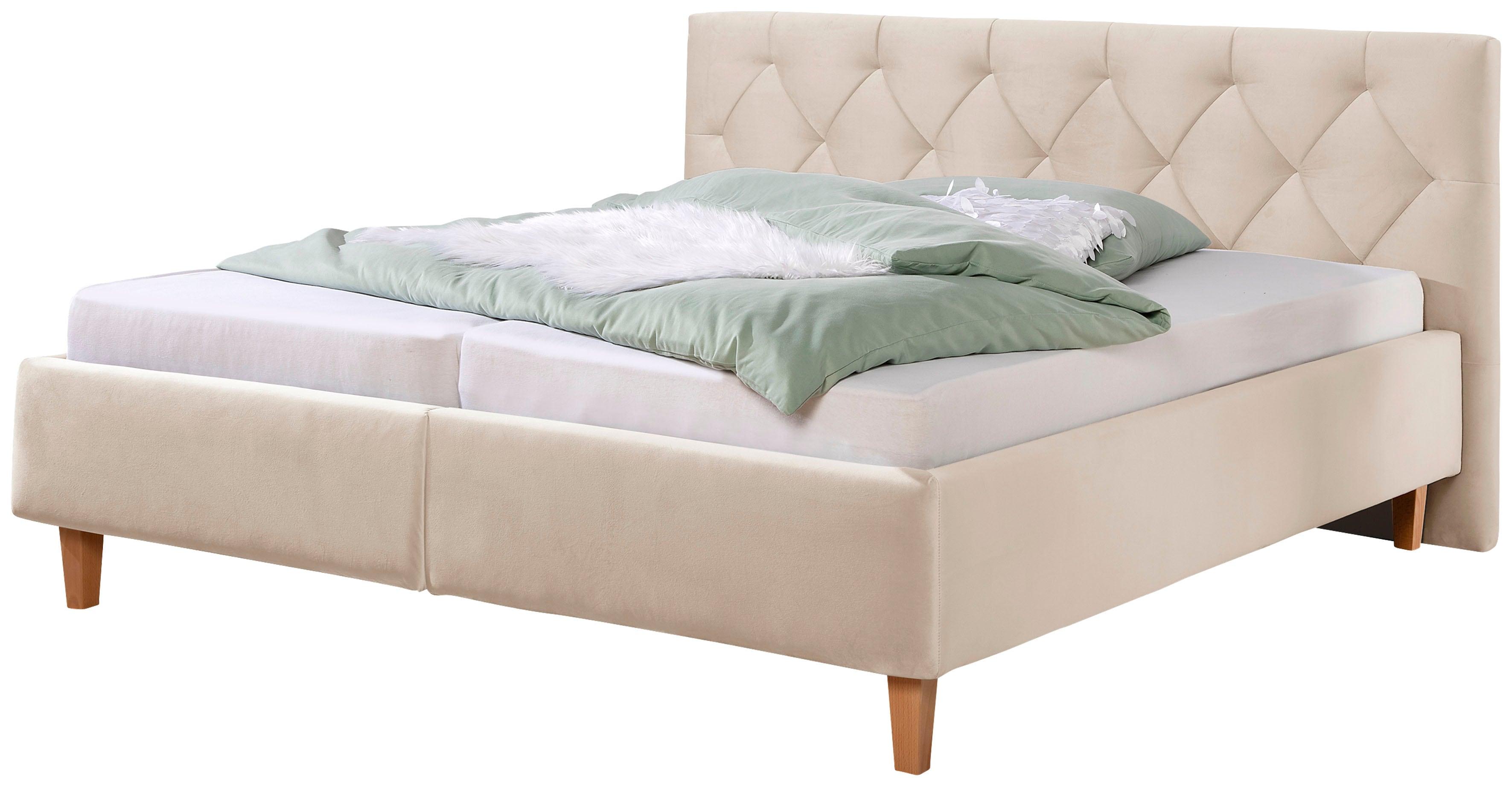 Polsterbett HOME AFFAIRE "Sunley 100", beige (beige, natur), B:203cm L:210cm, Struktur (100% Polyester);Strukturstoff (100% Polyester), Betten, Polsterbett, Kreuzsteppung, Kopfteilhöhe 102 cm, ohne oder mit Matratze/Lattenrost
