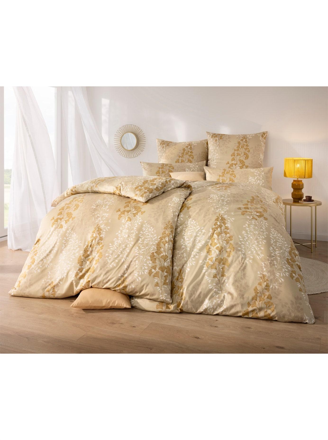 Bettwäsche ESTELLA Gr. 2, vanille, ocker, bedruckt, B/L: 155cm x 200cm, Feinflanell,Biber, B/L: 80cm x 80cm, 3 Stk., Feinflanell;Biber, 100% Baumwolle, Bettwäsche, Bettwäsche