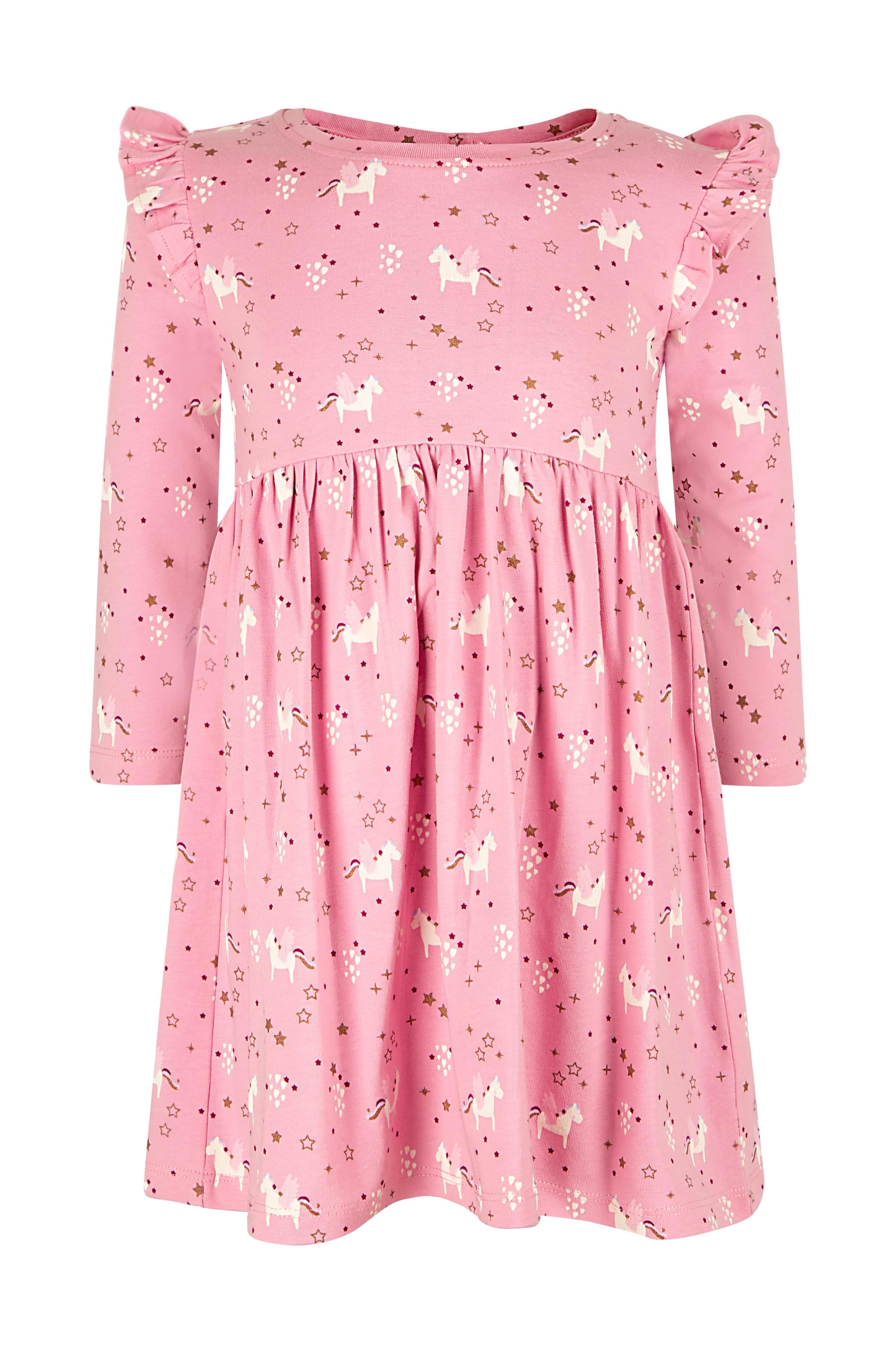 Midikleid HAPPY GIRLS, Mädchen, Gr. 92, N-Gr, lila (orchid), Jersey, Obermaterial: 95% Baumwolle, 5% Elasthan, bedruckt, regular fit normal, Rundhals, Kleider Midikleid