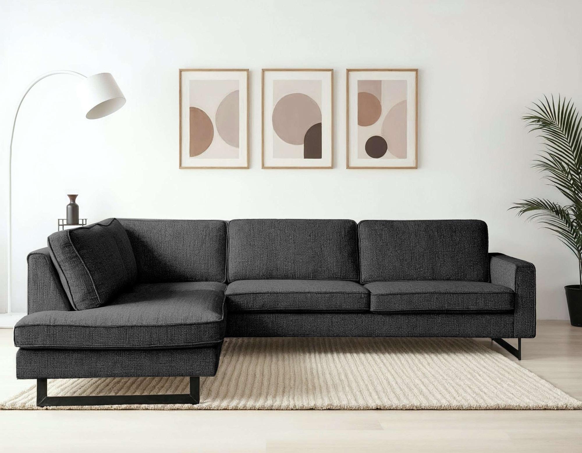 Ecksofa HOME AFFAIRE "Pinto, 290 cm, Cord, Chenille, Lederoptik, Ottomane links / rechts", dunkelgrau, B:290cm H:85cm T:217cm, 100% Polyester, Sofas, Ecksofa, mit Keder, schwarze Metallfüße, Wellenunterfederung