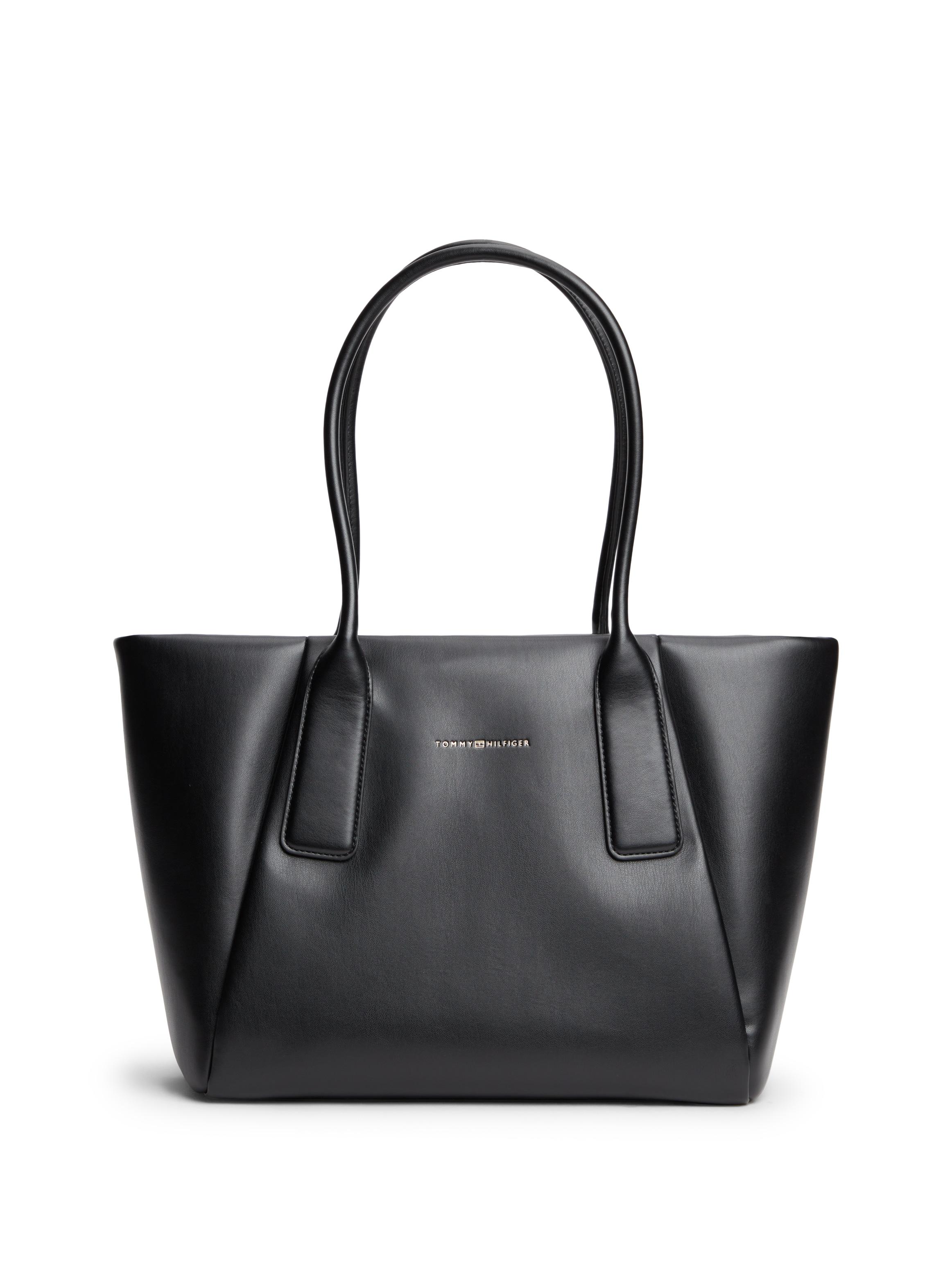Tragetasche Tommy Hilfiger "Th Essential Tote", Damen, Gr. B/H/T: 44Cm X 27Cm X 17Cm, Schwarz, Lederimitat, Taschen, Damen Schultertasche, Henkeltasche Mit Goldfarbener LogopräGung