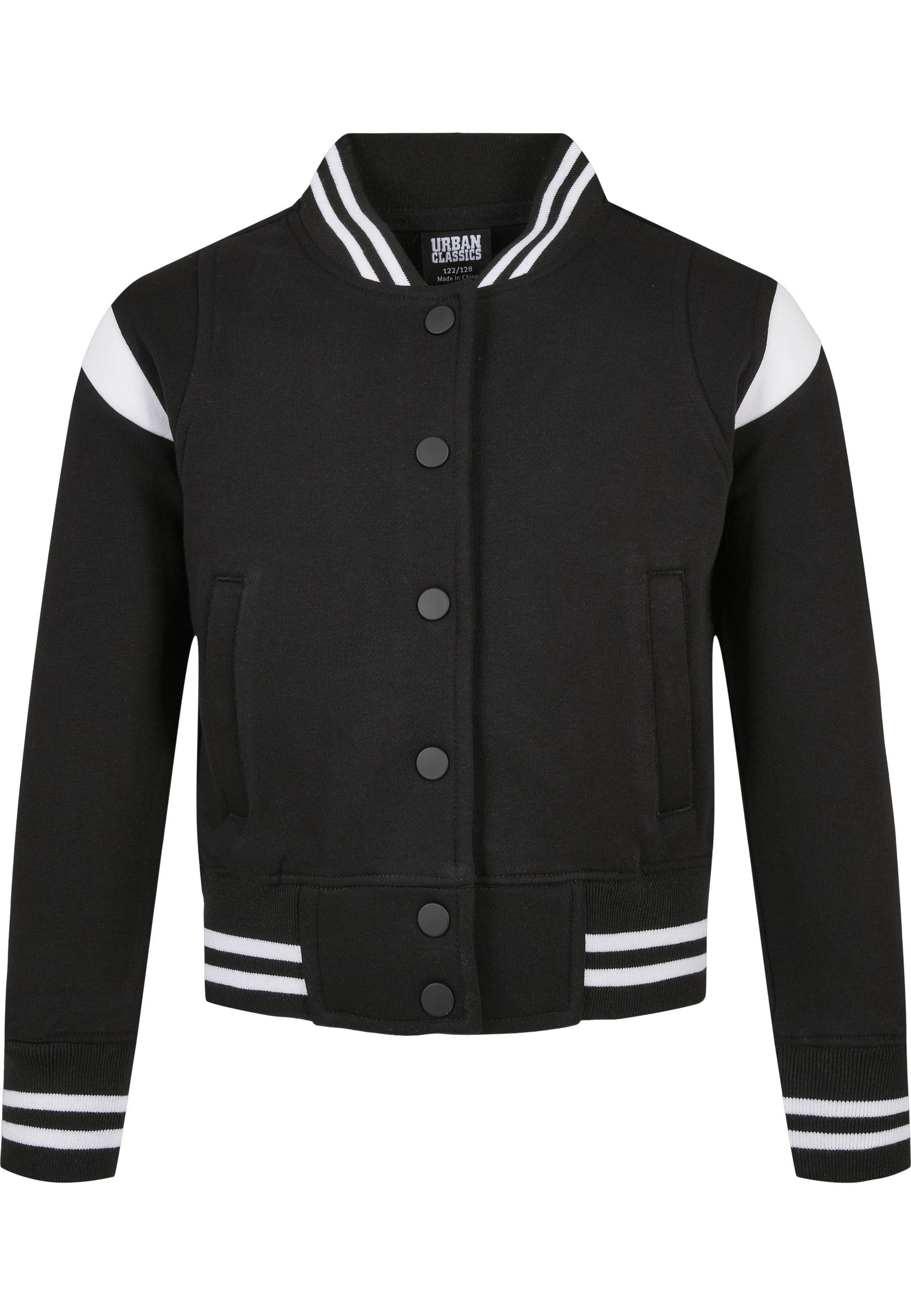 Allwetterjacke Urban Classics "Urban Classics Damen Girls Inset College Sweat Jacket", Damen, Gr. 110/116, Schwarz, Weiß, 65% Baumwolle, 35% Polyester, Mehrfarbig, Normal, Rundhals, Jacken