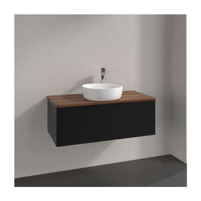 Villeroy Und Boch Antao Waschtisch-Unterschrank K31152PD 100X36X50Cm, Hahnloch, Waschbeckenplattenfarbe Warm Walnut, Black Matt Lacquer