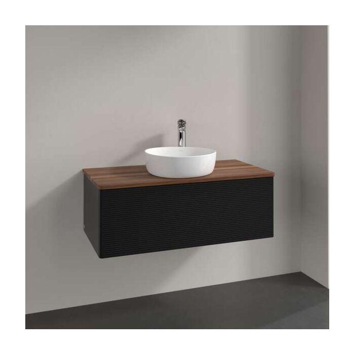 Villeroy Und Boch Antao Waschtisch-Unterschrank L31112PD Mit Beleuchtung, 1 Auszug, 1000 X 360 X 500 Mm, Front Mit Struktur, Black Matt Lacquer / Warm Walnut