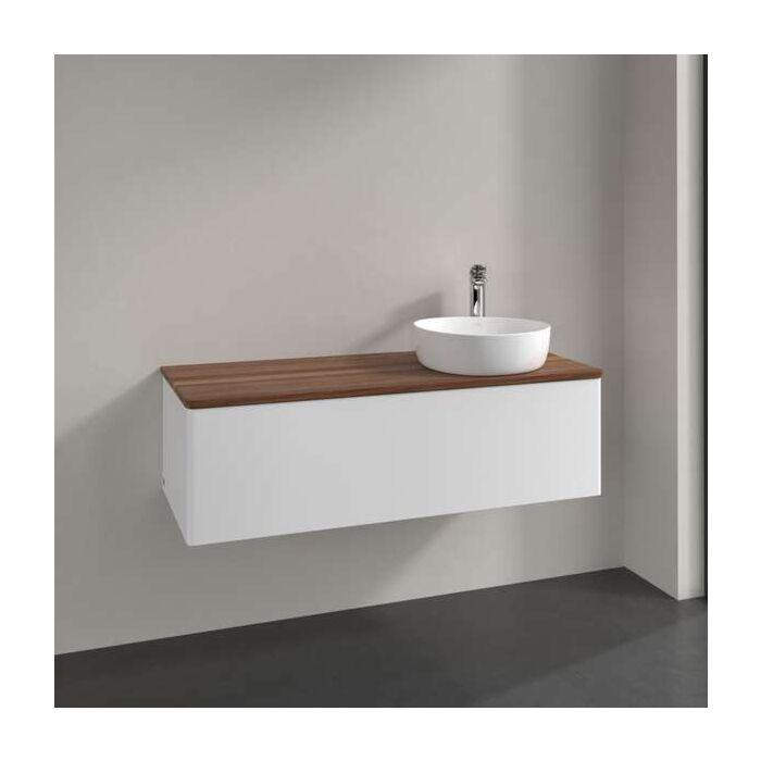 Villeroy Und Boch Antao Waschtisch-Unterschrank K34052MT 120X36X50Cm, Hahnloch, Waschbeckenplattenfarbe Warm Walnut, White Matt Lacquer