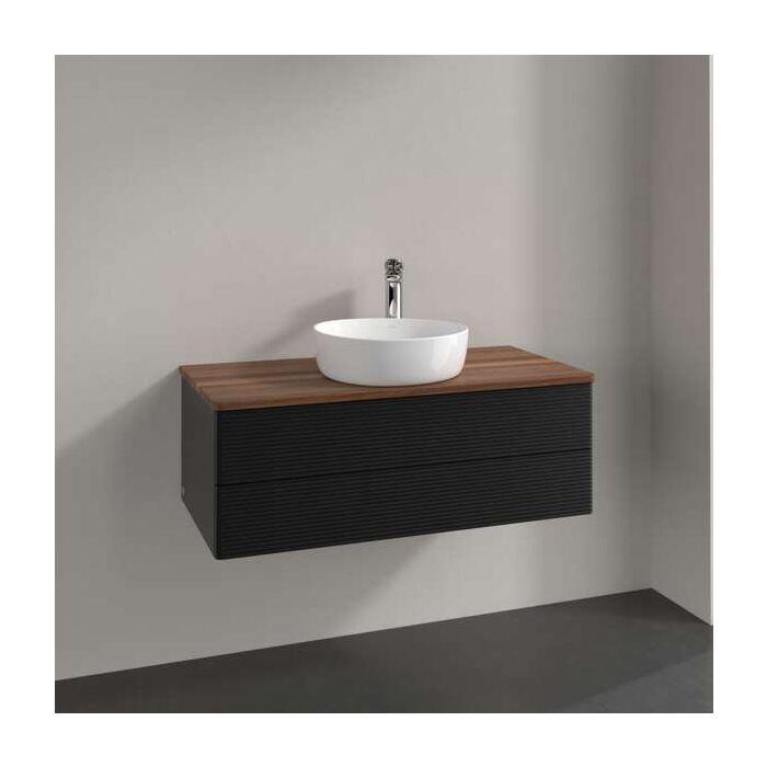 Villeroy Und Boch Antao Waschtisch-Unterschrank K20112PD 100X36X50Cm, Waschbeckenplattenfarbe Warm Walnut, Black Matt Lacquer