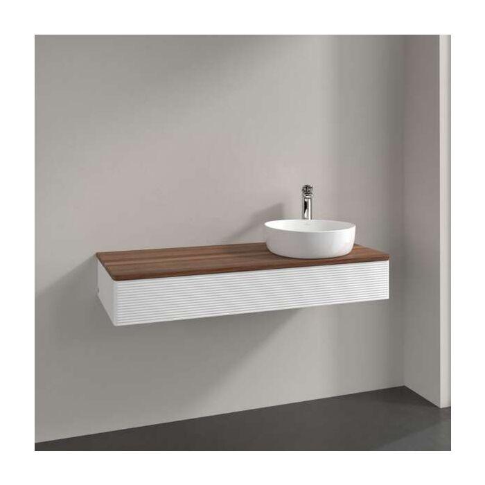 Villeroy Und Boch Antao Waschtisch-Unterschrank K12152MT 120X19X50Cm, Hahnloch, Waschbeckenplattenfarbe Warm Walnut, White Matt Lacquer