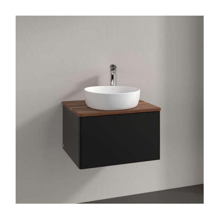 Villeroy Und Boch Antao Waschtisch-Unterschrank L29012PD Mit Beleuchtung, 1 Auszug, 600 X 360 X 500 Mm, Front Ohne Struktur, Black Matt Lacquer / Warm Walnut