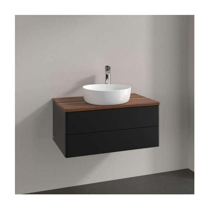 Villeroy Und Boch Antao Waschtisch-Unterschrank K19012PD 80X36X50Cm, Waschbeckenplattenfarbe Warm Walnut, Black Matt Lacquer
