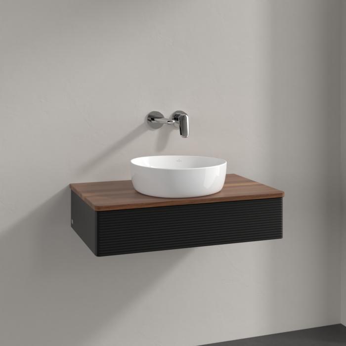 Villeroy Und Boch Antao Waschtisch-Unterschrank K08112PD 80X19X50Cm, Waschbeckenplattenfarbe Warm Walnut, Black Matt Lacquer