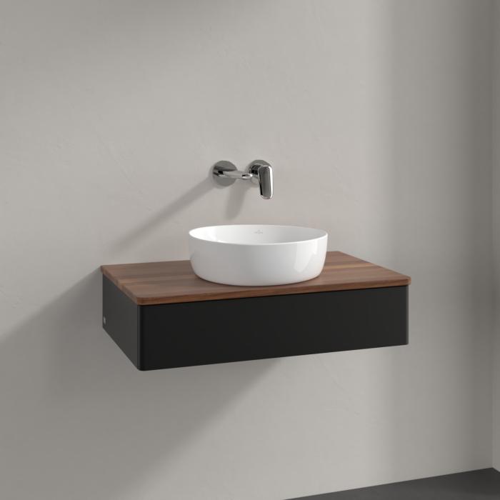 Villeroy Und Boch Antao Waschtisch-Unterschrank K08012PD 80X19X50Cm, Waschbeckenplattenfarbe Warm Walnut, Black Matt Lacquer