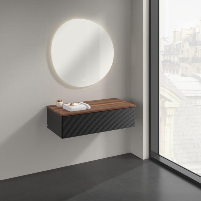 Villeroy Und Boch Antao Sideboard K40102PD 100X26,8X50Cm, Waschbeckenplattenfarbe Warm Walnut, Black Matt Lacquer