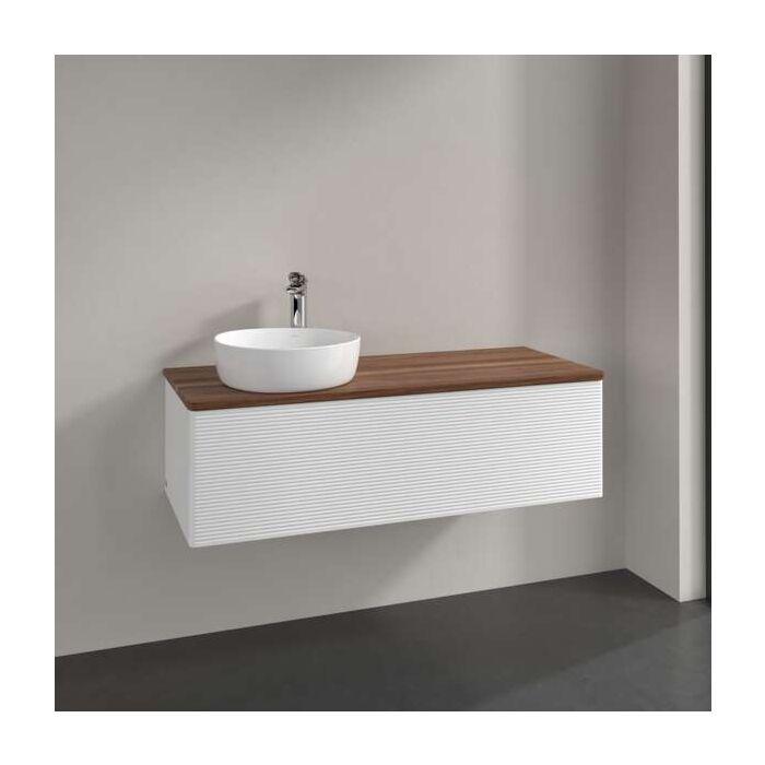 Villeroy Und Boch Antao Waschtisch-Unterschrank L33112MT Mit Beleuchtung, 1 Auszug, 1200 X 360 X 500 Mm, Front Mit Struktur, White Matt Lacquer / Warm Walnut