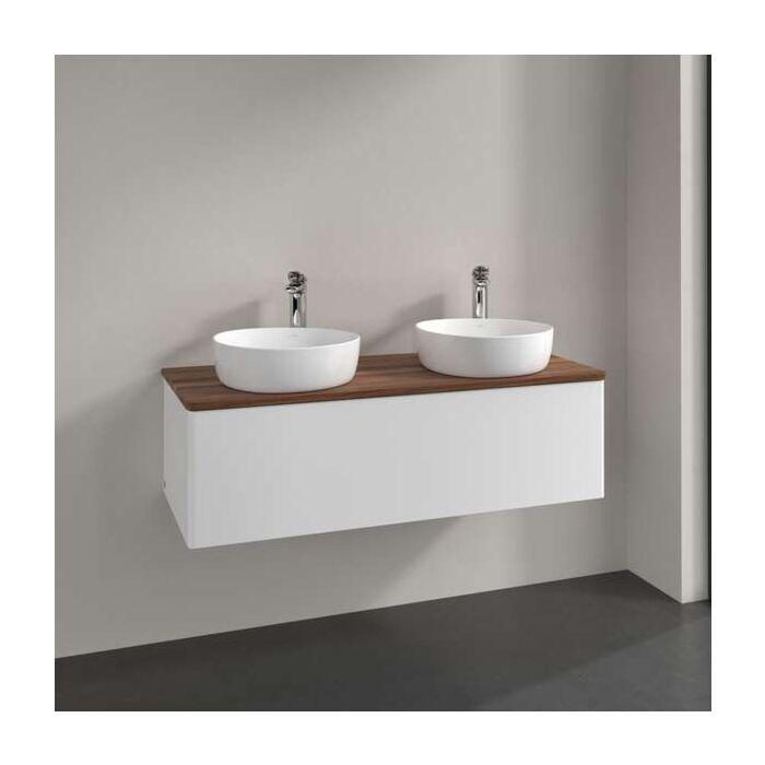 Villeroy Und Boch Antao Waschtisch-Unterschrank L35052MT Mit Beleuchtung, 1 Auszug, 1200 X 360 X 500 Mm, Front Ohne Struktur, White Matt Lacquer / Warm Walnut