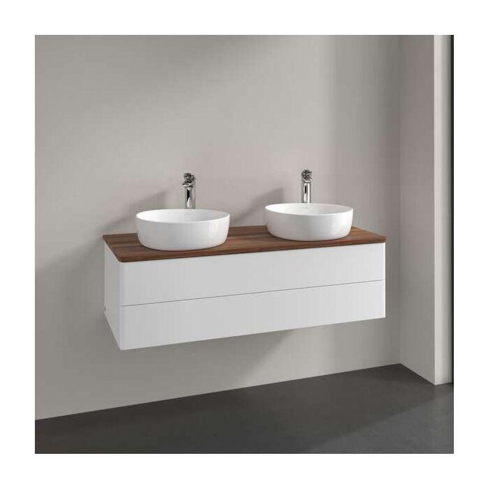 Villeroy Und Boch Antao Waschtisch-Unterschrank K24052MT 120X36X50Cm, Hahnloch, Waschbeckenplattenfarbe Warm Walnut, White Matt Lacquer