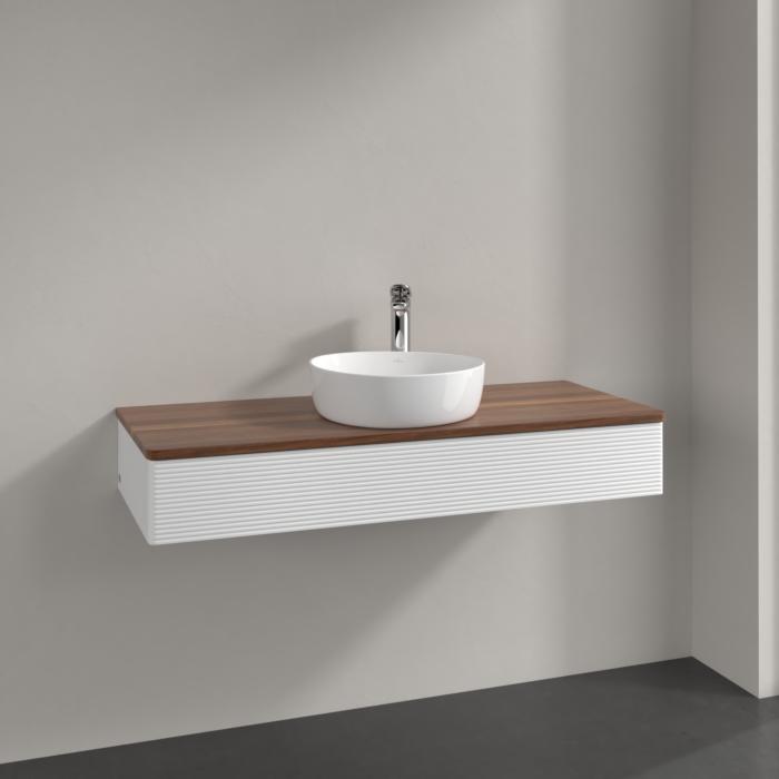Villeroy Und Boch Antao Waschtisch-Unterschrank K10152MT 120X19X50Cm, Hahnloch, Waschbeckenplattenfarbe Warm Walnut, White Matt Lacquer