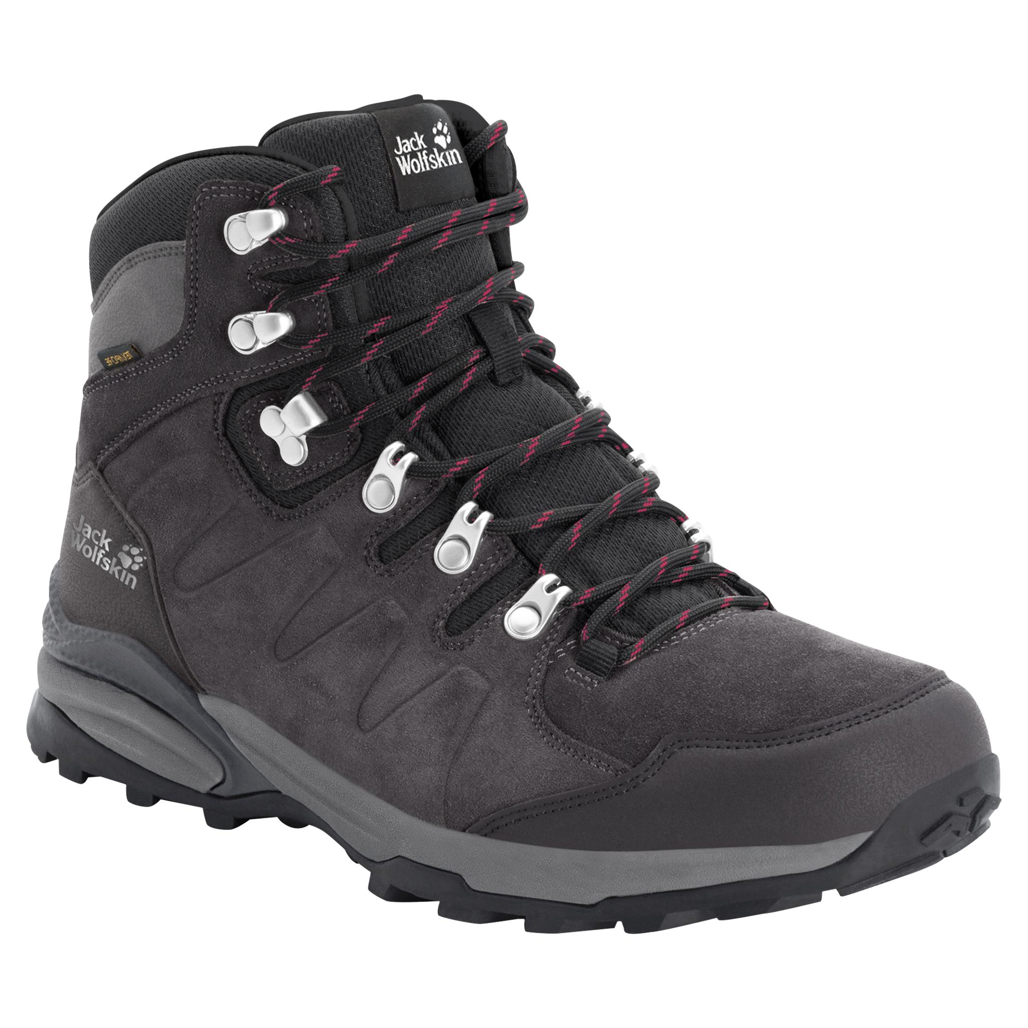 Wanderschuh JACK WOLFSKIN "REFUGIO TEXAPORE MID W", Damen, Gr. 42, lila (schwarz, steel, lila), Leder, Schuhe Wanderschuh, wasserdicht, Trekkingschuh