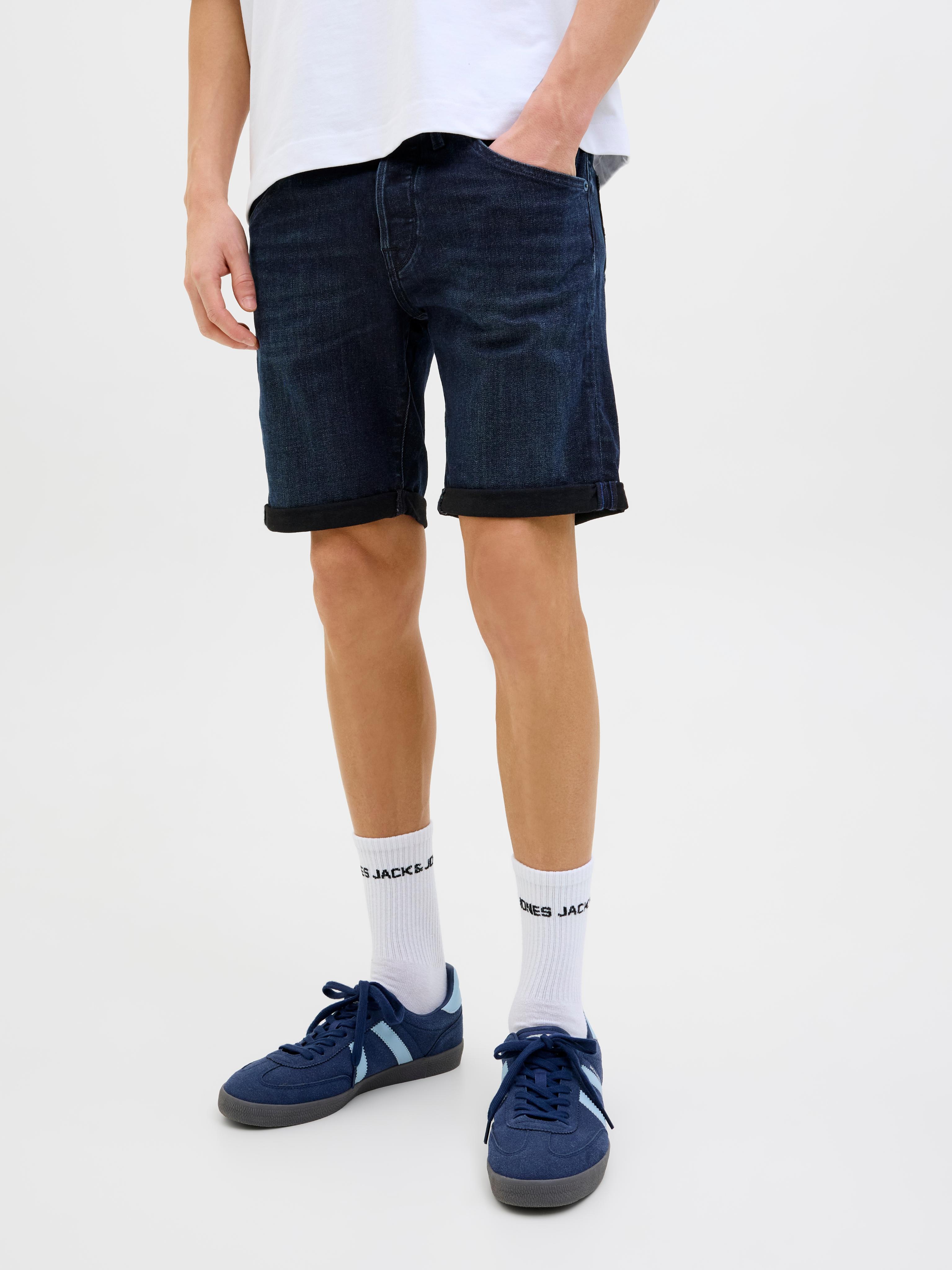 Shorts Jack & Jones "Jjirick Jjfox Shorts Cb 310 Sn", Herren, Gr. Xs, N-Gr, Blau Denim Pack:Am 316, Web, Obermaterial: 70% Baumwolle, 28% Polyester, 2% Elasthan, Unifarben, Regular Fit Kniefrei, Hosen Shorts, Im Four-Pocket Style