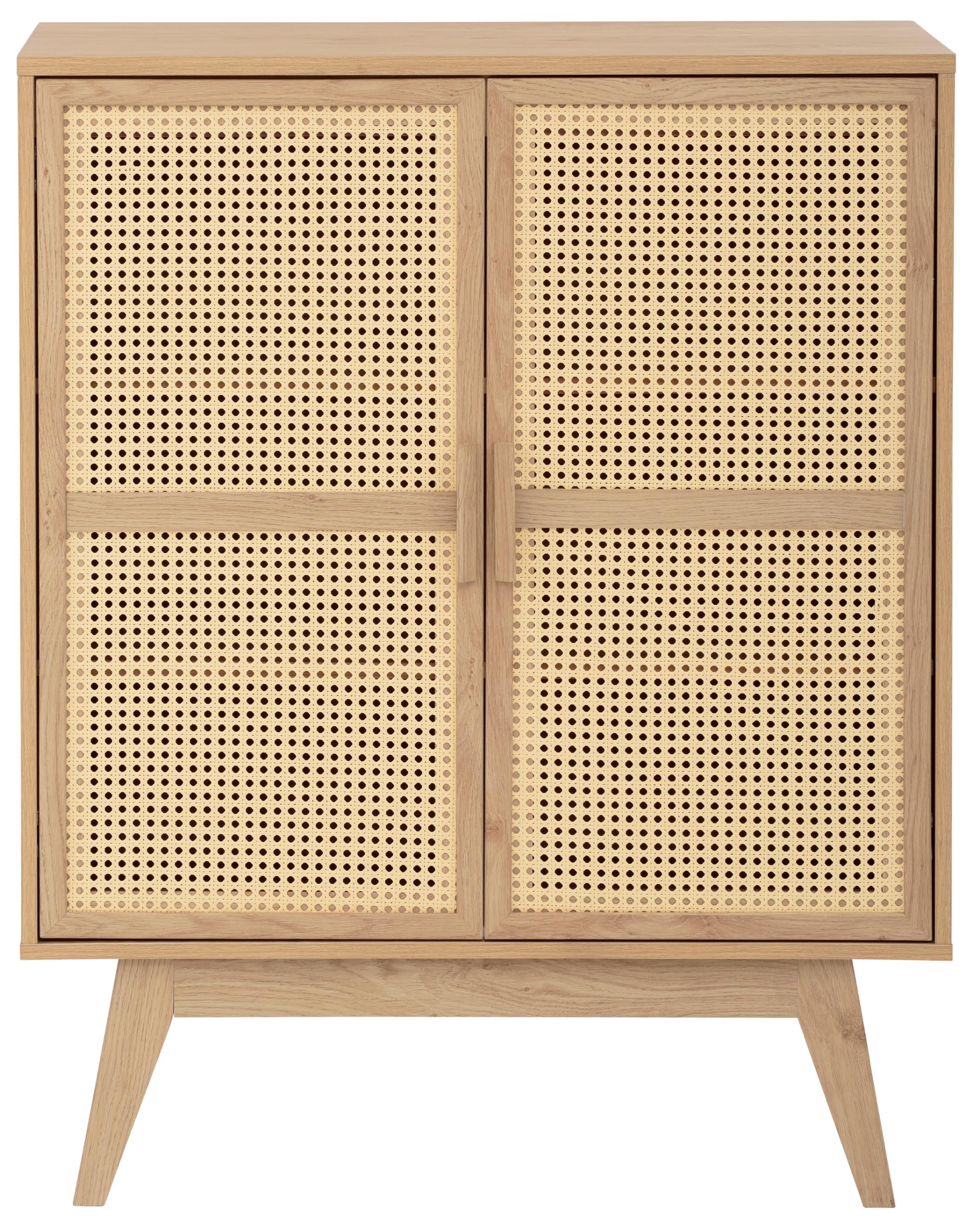 Kommode OTTO HOME "Bridget Highboard", braun (eichefarben), B:87cm H:110cm T:39cm, Geflecht Rattan, Holzwerkstoff, MDF, Massivholz, Sideboards, Kommode, Kommode, feste und verstellbare Einlegeböden, Breite 87cm, Höhe 110cm