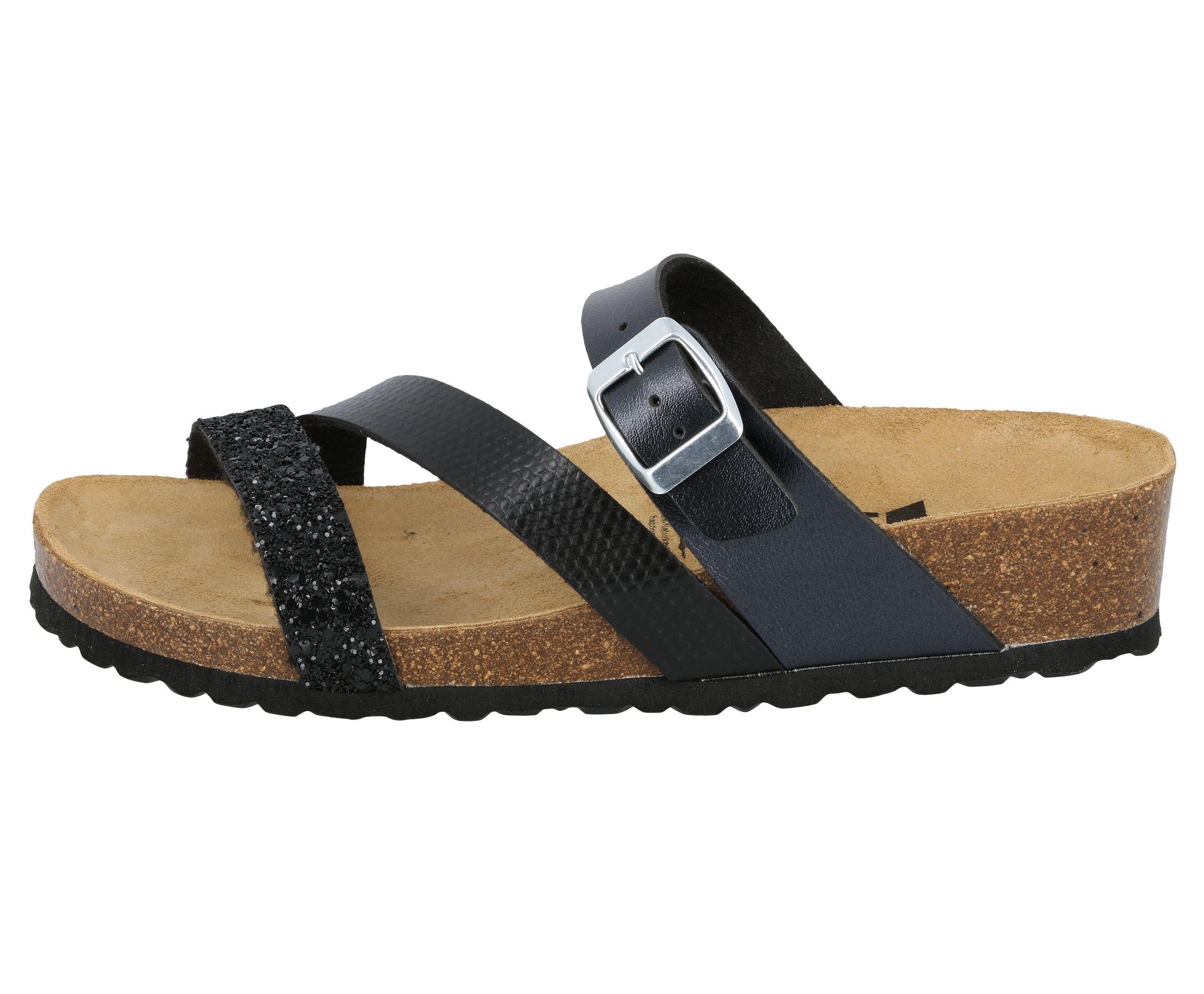 Pantolette LICO "Pantolette Natural Glitter", Damen, Gr. 42, schwarz, Synthetik, Schuhe Pantolette, Topseller