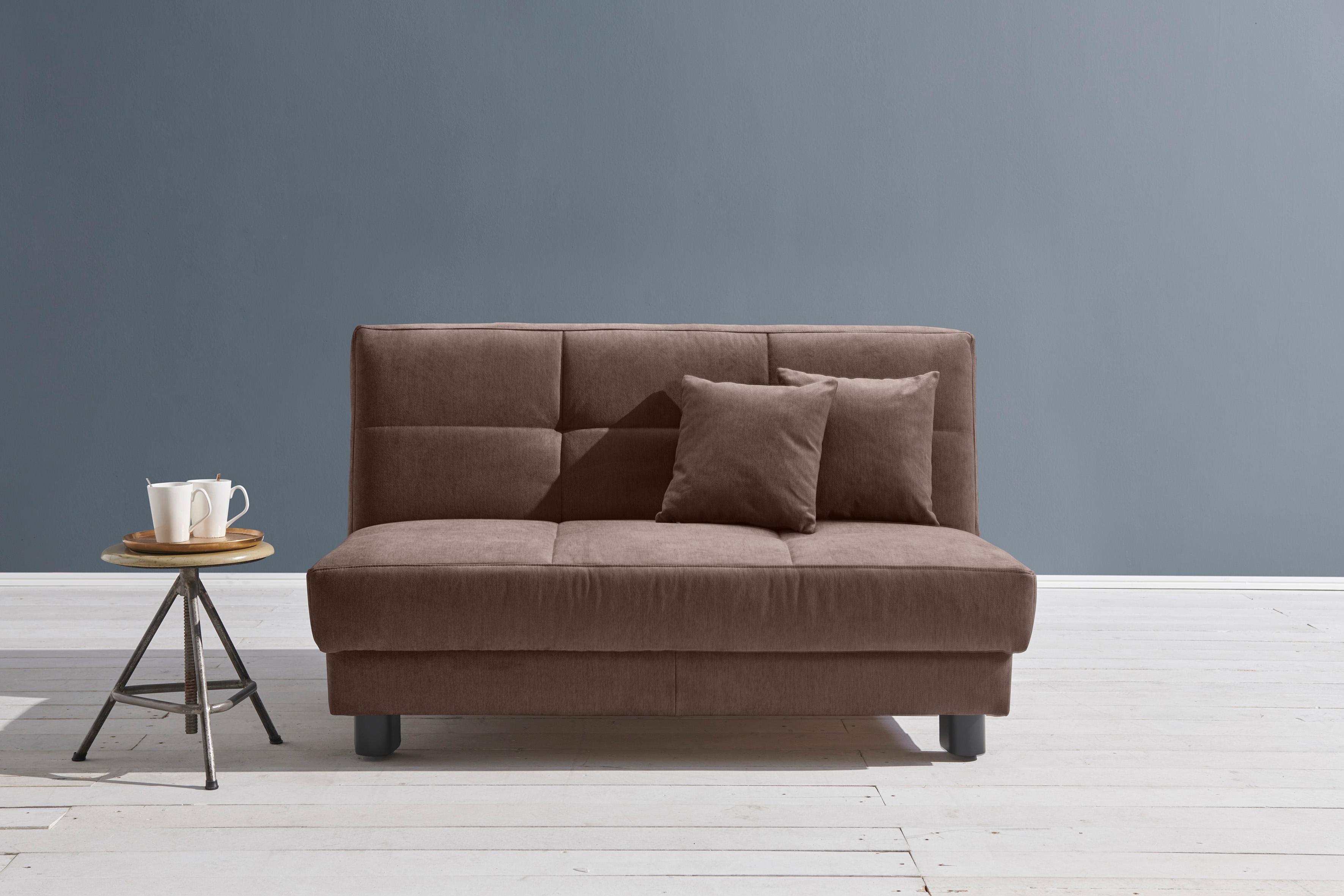 Schlafsofa ELL + ELL "Tilda", braun (dunkelbraun), B:145cm H:90cm T:100cm, 100% Polyester, Sofas, Schlafsofa, Breite 145 cm, inkl. 2 Zierkissen