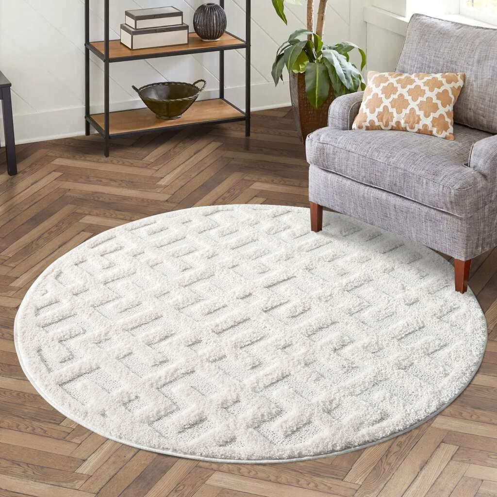 Hochflor-Teppich CARPET CITY "FOCUS737", beige (creme), H:20mm Ø:200cm, Obermaterial: 100% Polypropylen, Teppiche, Hochflor-Teppich, Boho-Teppich, Hochtief-Muster/ 3D-Effekt, für Wohnzimmer, Schlafzimmer