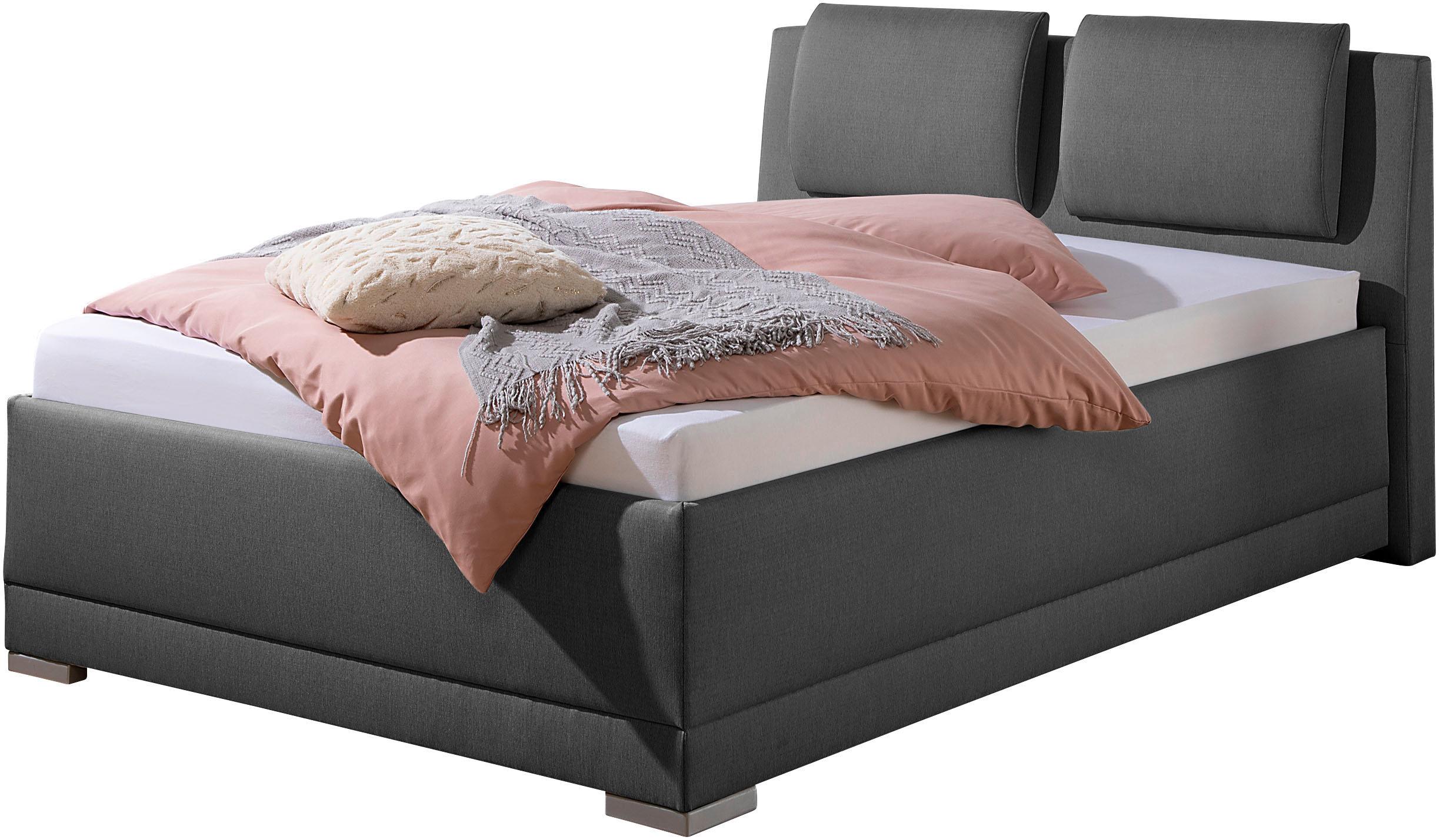 Polsterbett MAINTAL "Oderzo", grau (anthrazit), B:152cm L:230cm, Struktur (100% Polyester), Betten, Polsterbett, inkl. Bettkasten, Kopfteilverstellung, Matratzen in H2 oder H3 wählbar