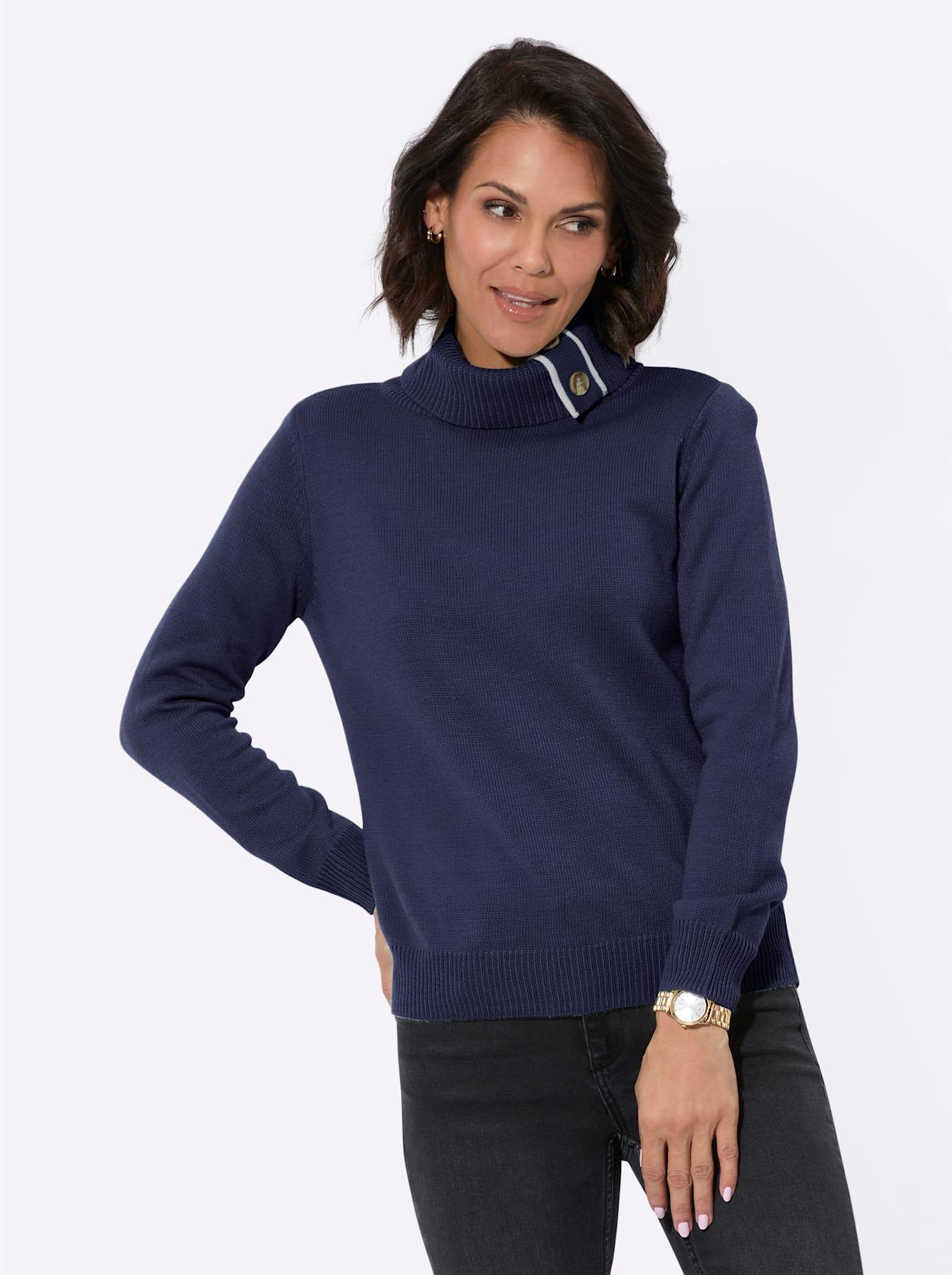 Rollkragenpullover CASUAL LOOKS "Pullover", Damen, Gr. 46, blau (marine), 100% Polyester, unifarben, Pullover Rollkragenpullover