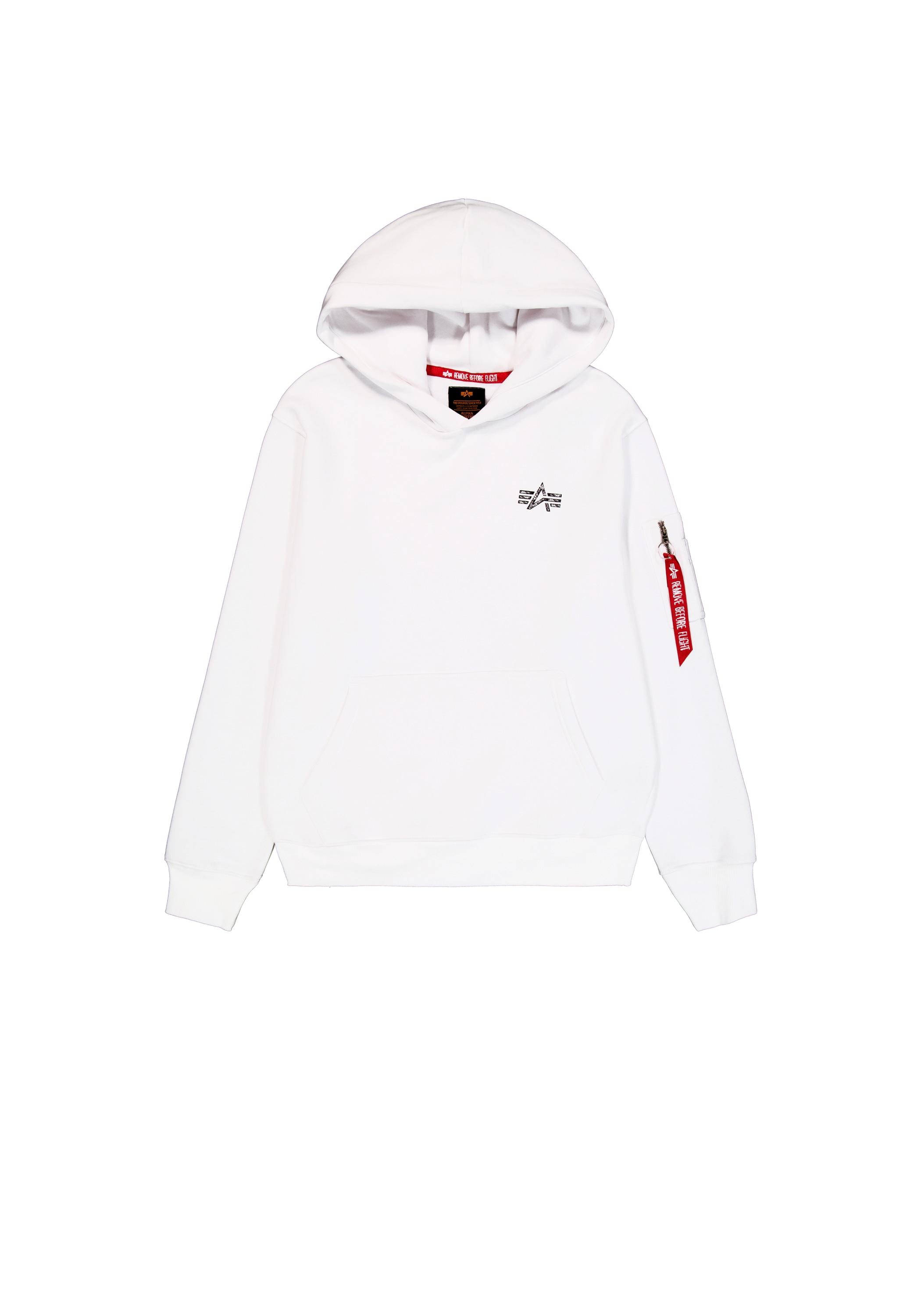 Hoodie ALPHA INDUSTRIES "Signature Backprint Hoodie", Herren, Gr. S, weiß, Obermaterial: 80% Baumwolle, 20% Polyester, regular fit, Sweatshirts Hoodie