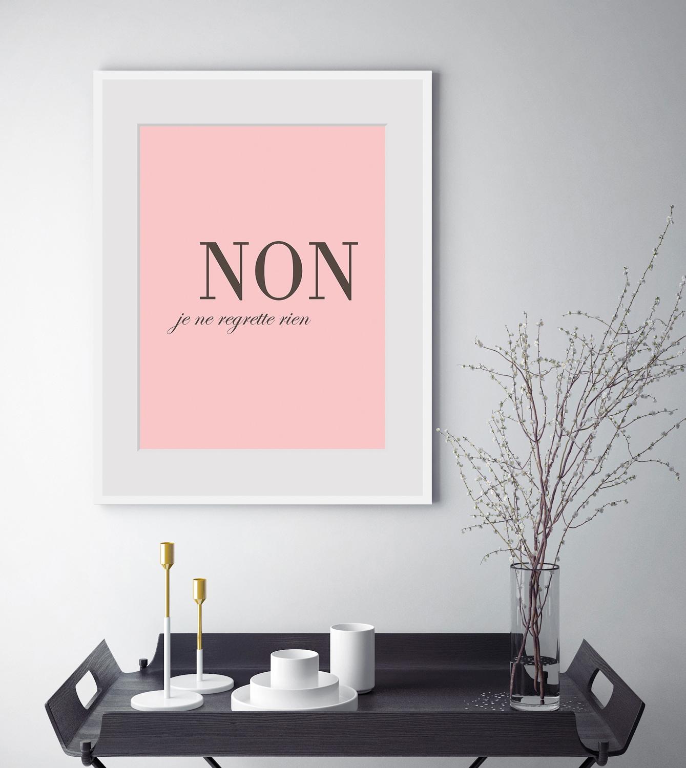 Bild QUEENCE "NON", schwarz (farbe rahmen: weiß, farbe bild(er): schwarz, rosa), B:50cm H:60cm, Acrylglas, Holz, Papier, Bilder, Bild, gerahmt, Spruch