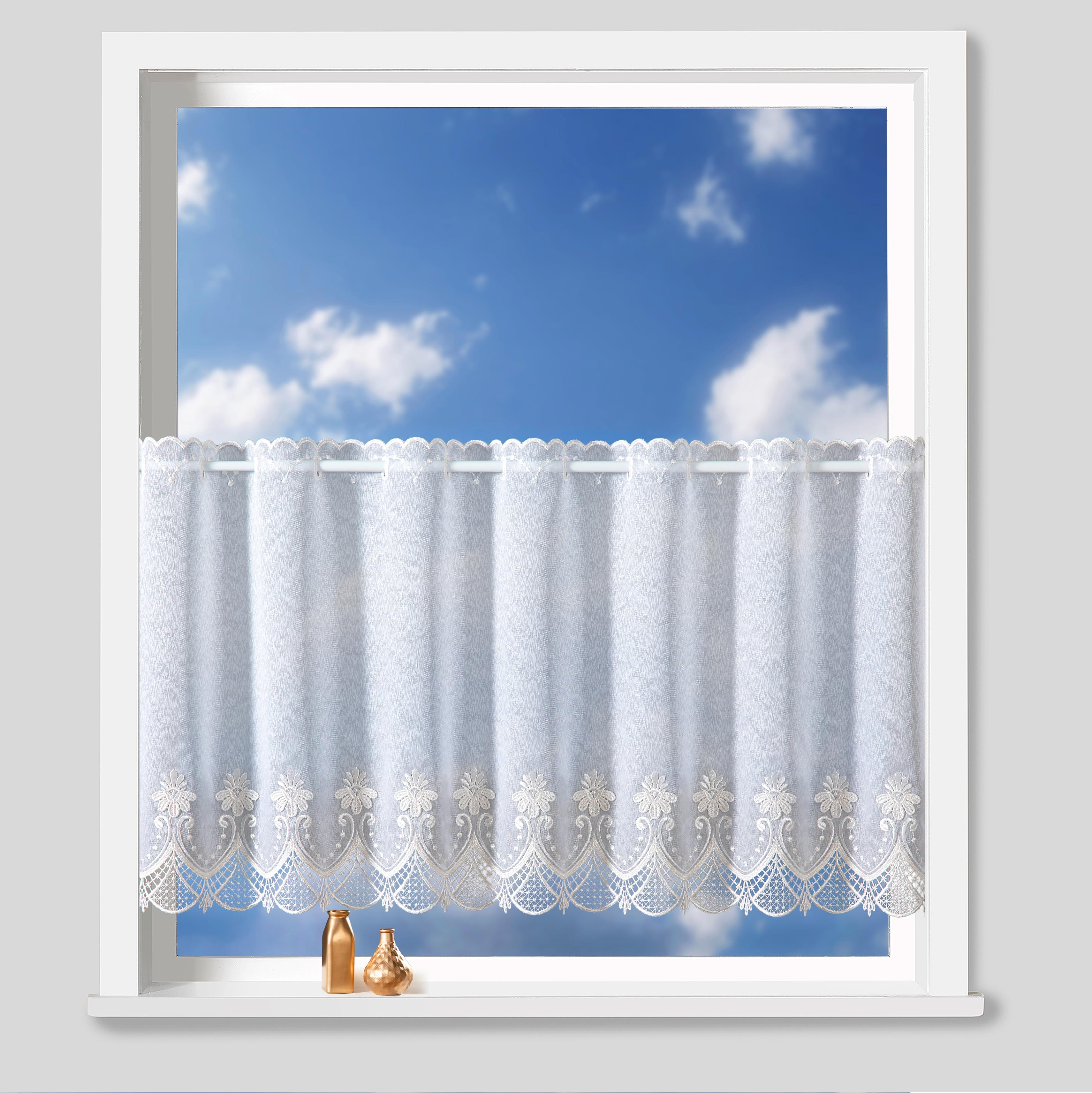 Scheibengardine nach Maß WECKBRODT "Fiorella", weiß, ecru, B:392cm H:60cm, Obermaterial: 100% Polyester, Gardinen nach Maß, Scheibengardine nach Maß, Bistro, Gardine, Store, nach Maß