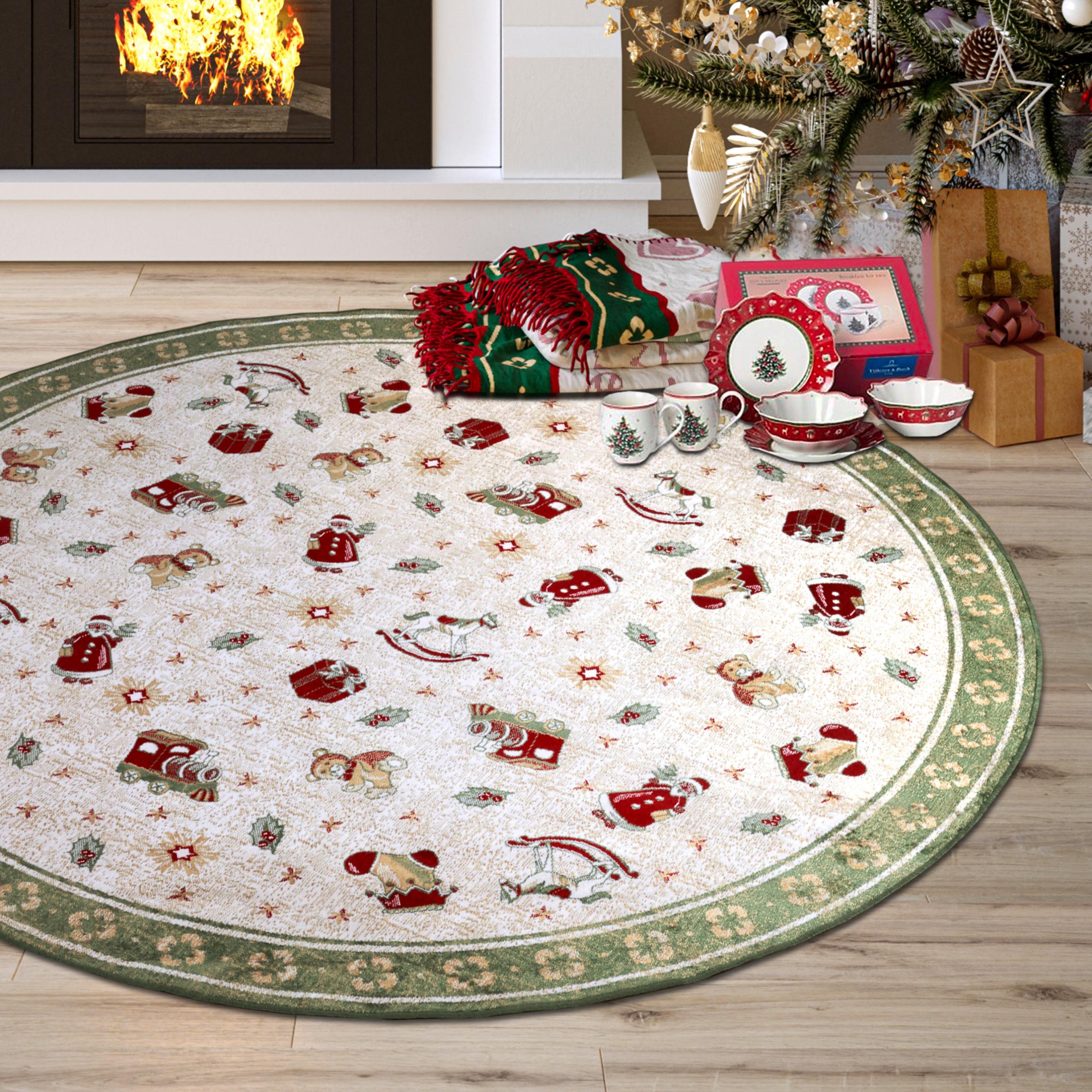 Teppich VILLEROY & BOCH "Nostalgic Shine Toy's Delight, eckig, rund und Läufer", grün (grün,multifarben), B:200cm H:6mm L:200cm, Baumwolle, Viskose, Teppiche, Teppich, Weihnachten, Wohnzimmer, Flur, Geschenk, Toys Delight, Dekoration