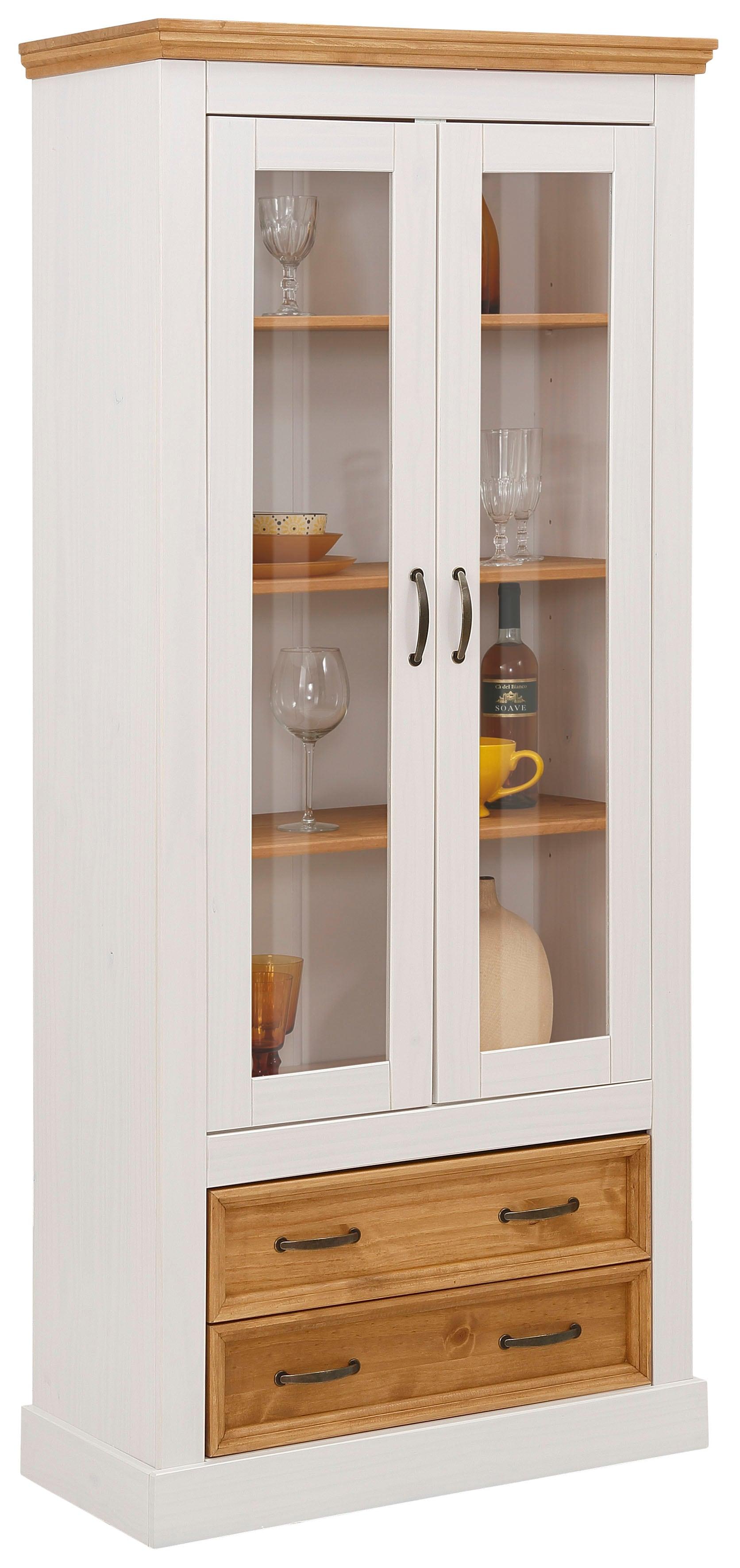 Vitrine OTTO HOME "Selma", weiß (weiß, natur), Schränke, Vitrine, Höhe 180 cm, mit schöner Holzmaserung