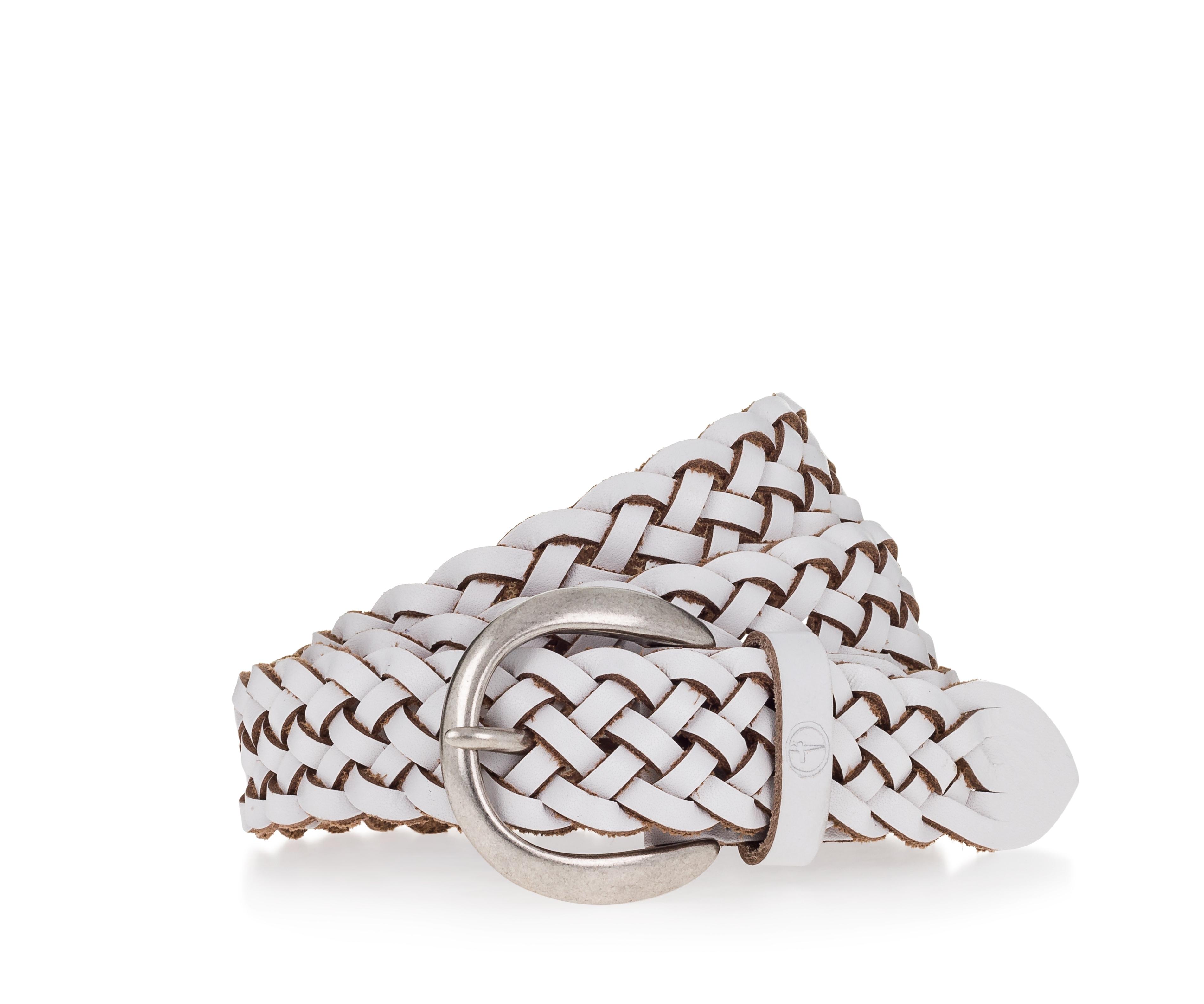 Flechtgürtel TAMARIS, Damen, Gr. 110, weiß, Rindsleder, Flechtoptik, unifarben, Gürtel Flechtgürtel, Individuell längenverstellbar, 3 cm breit