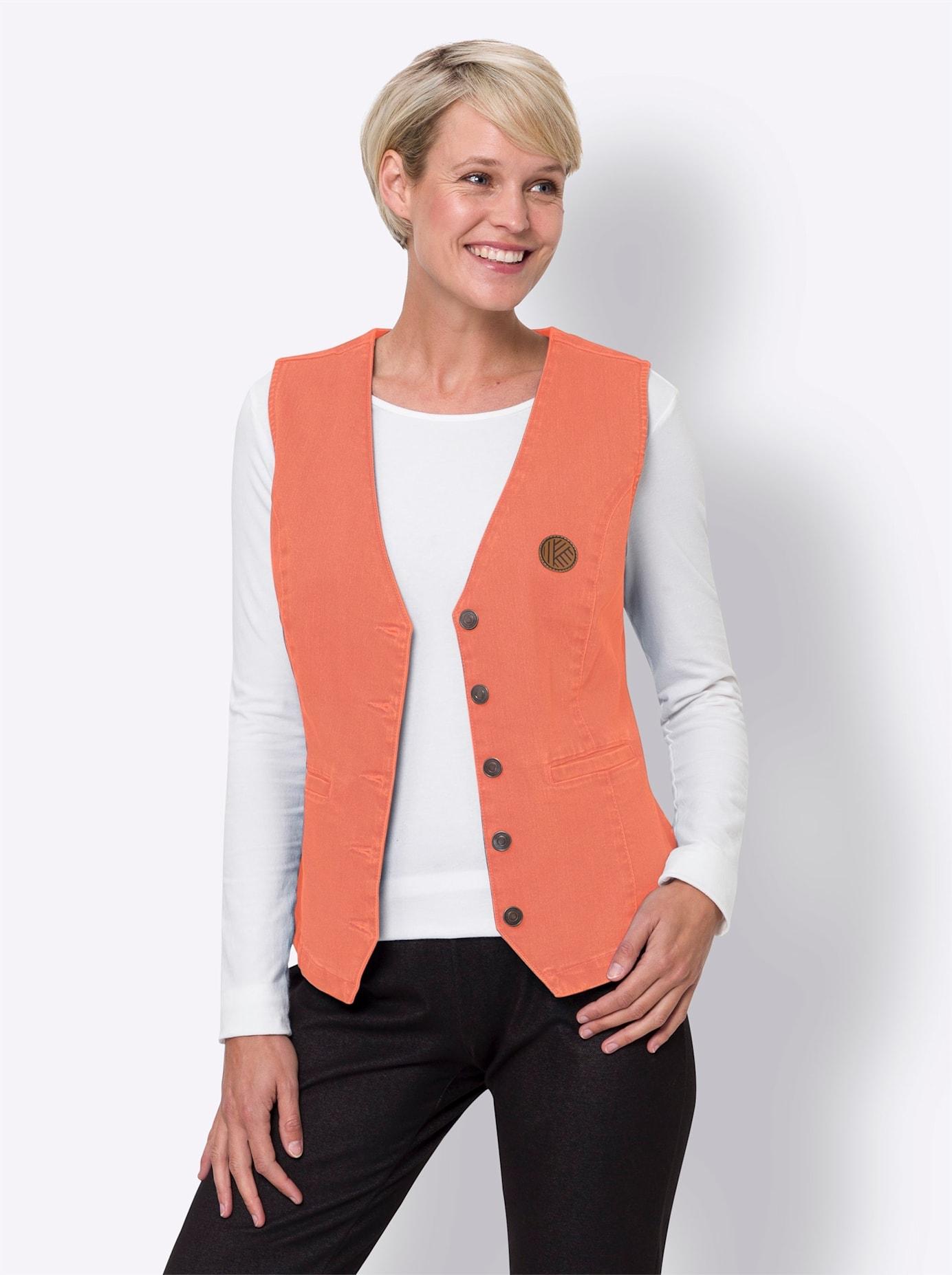 Jeansweste CLASSIC BASICS, Damen, Gr. 40, orange (papaya), 97% Baumwolle, 3% Elasthan, unifarben, Westen Jeansweste