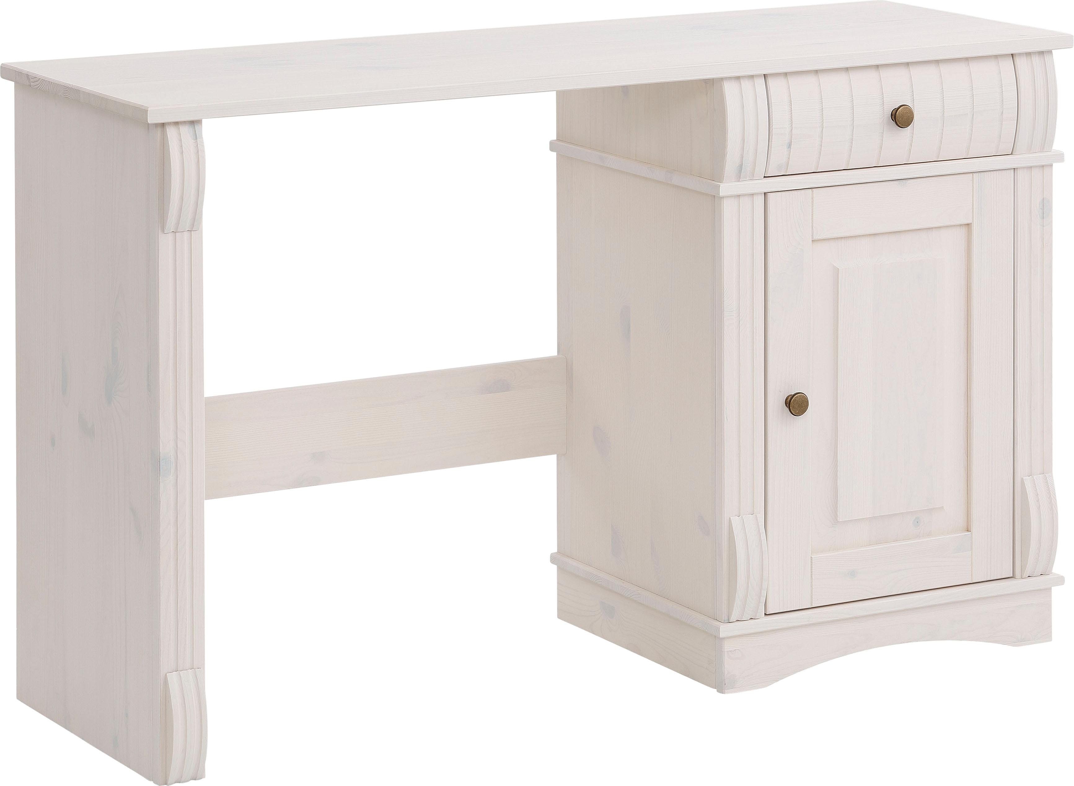 Schreibtisch OTTO HOME "Teresa", weiß, B:120cm H:73cm T:40cm, Tische, Schreibtisch, Computertisch mit Schublade, Massivholz, Breite 120 cm